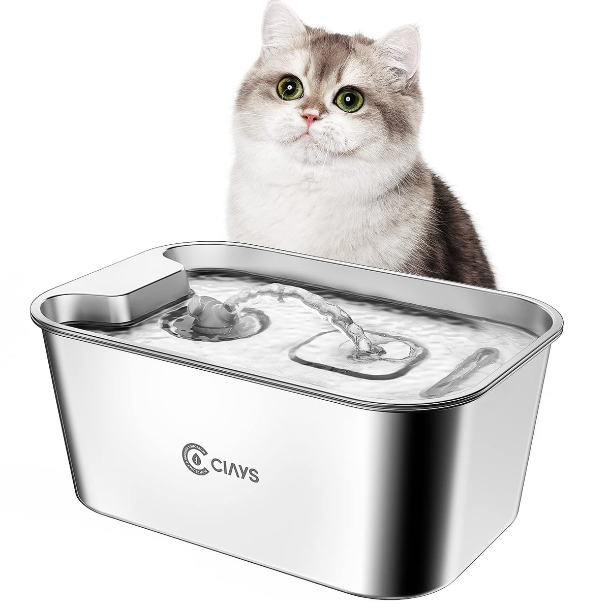 Ciays 61Oz/1.8L Cat Water Fountain Stainless Steel Dog Water Bowl Dispenser Automatic Pet Water Fountain With Quiet Pump, Dishwasher Safe Design & Adjustable Water Flow For Cats, Dogs