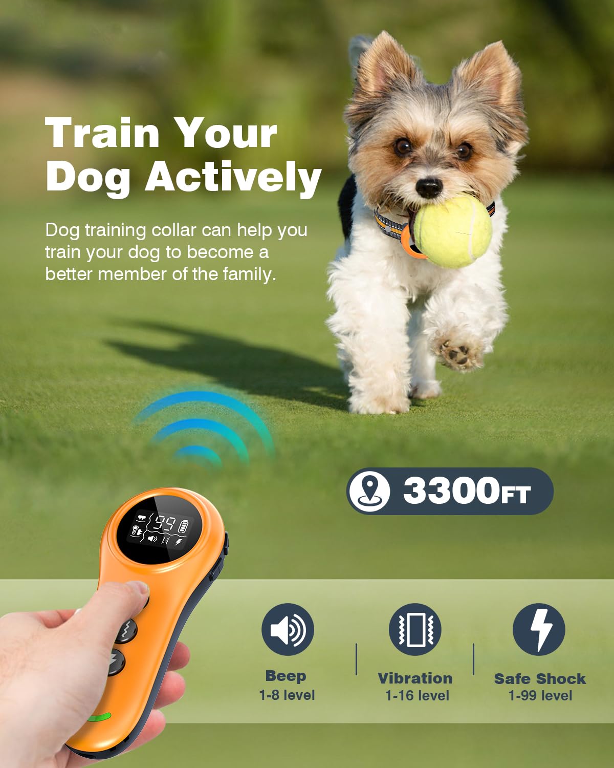 2-In-1 Dog Shock Collar & Dog Bark Collar - Smart Anti Barking Dog Training Collar With 5 Adjustable Sensitivity & 3300Ft Remote