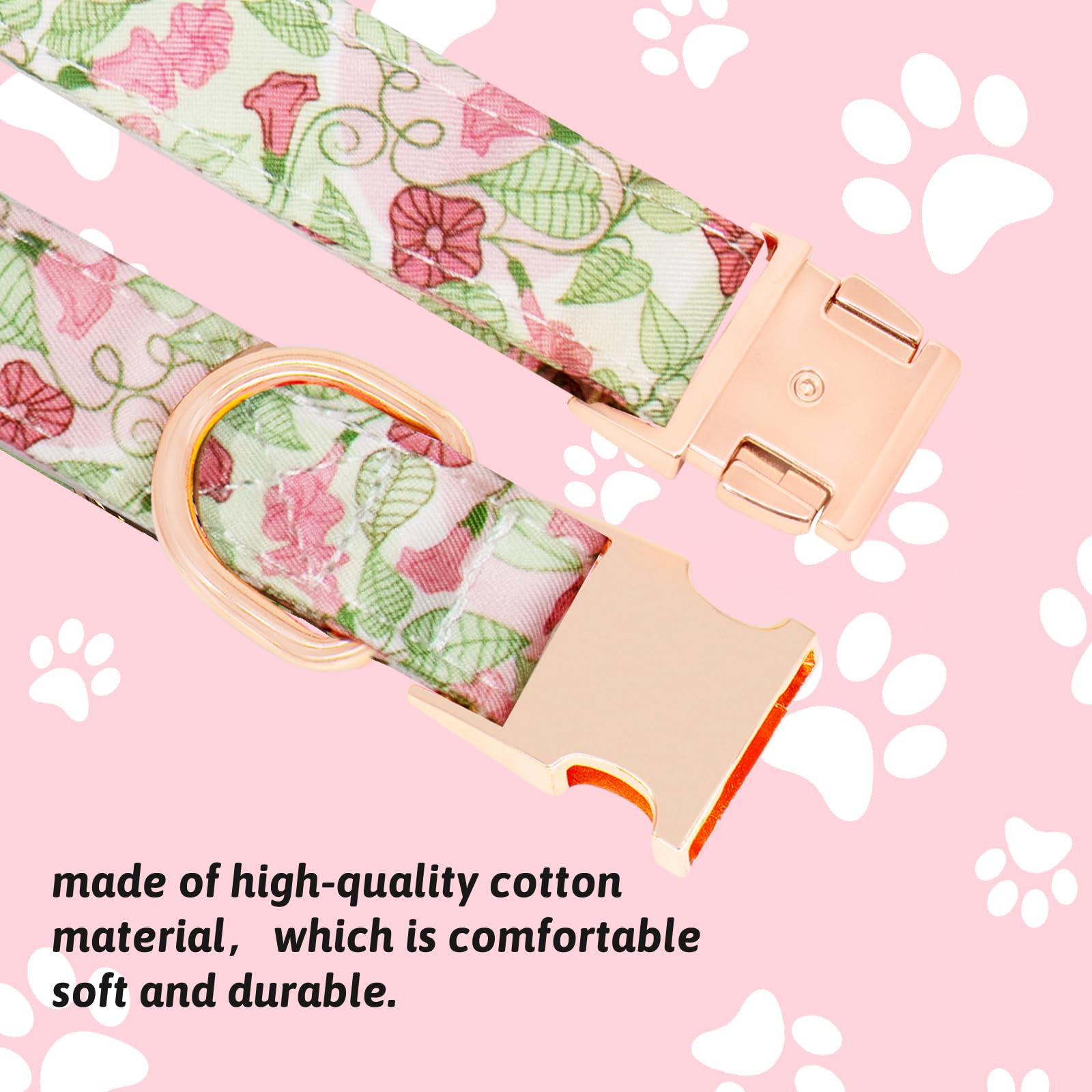 HSIGIO Dog Collar and Leash Set Girls Adjustable Puppy Collars with Floral Bow Tie for Small Medium Large Female Dogs, Morning G