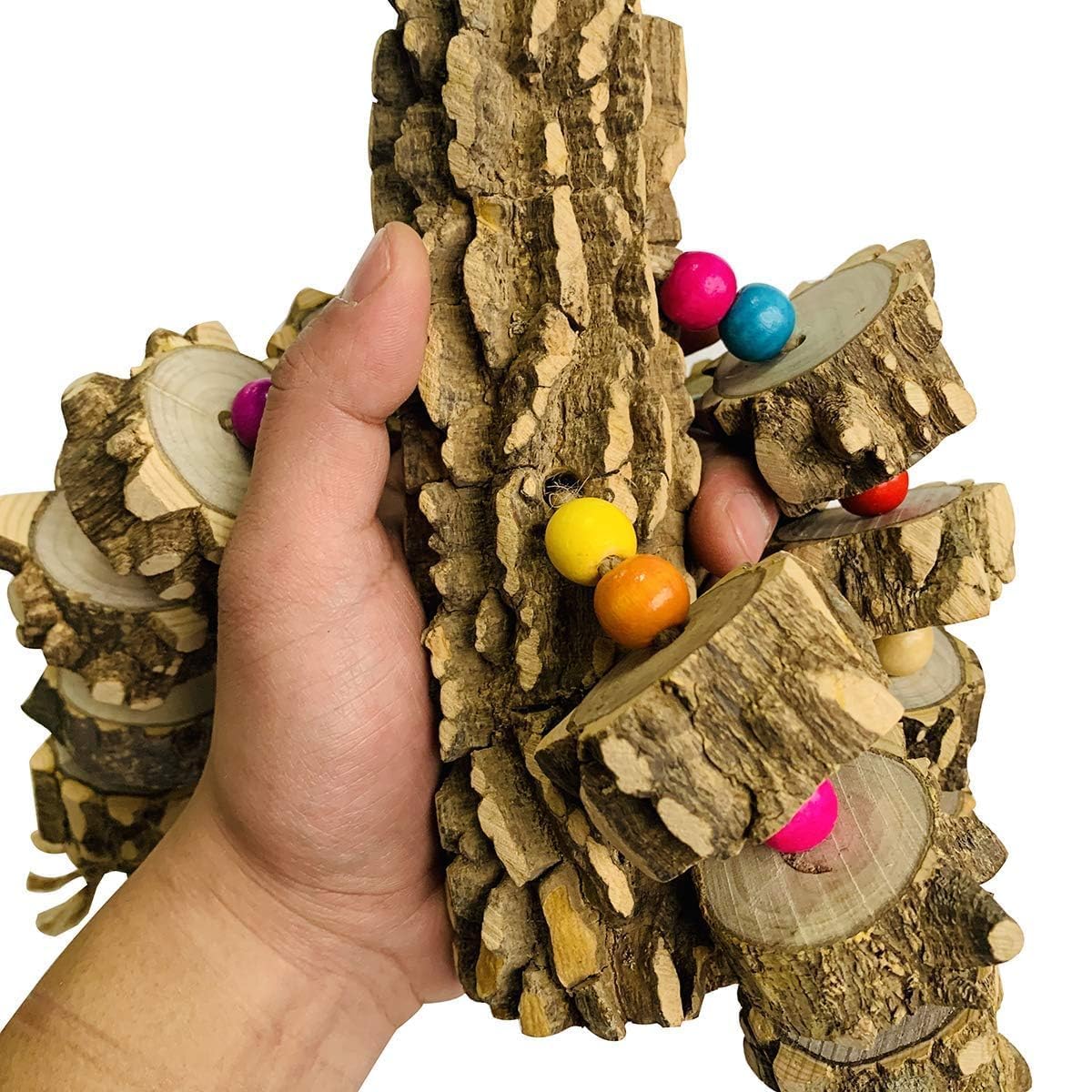 Pinvnby Large Parrot Toys Natural Wood Bird Chewing Toys Parakeet Cage Hammock Hanging Toy For African Grey Macaws Cockatoos Eclectus Amazon Parrot Birds