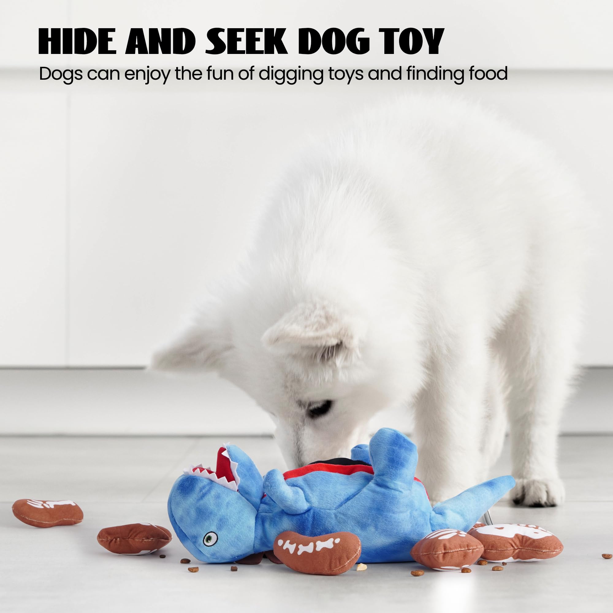 Nocciola Plush Dinosaur Dog Toy - Squeaky Chew Toy for Small/Medium Breeds, 9 Packs, Blue, Model DT-DINO9