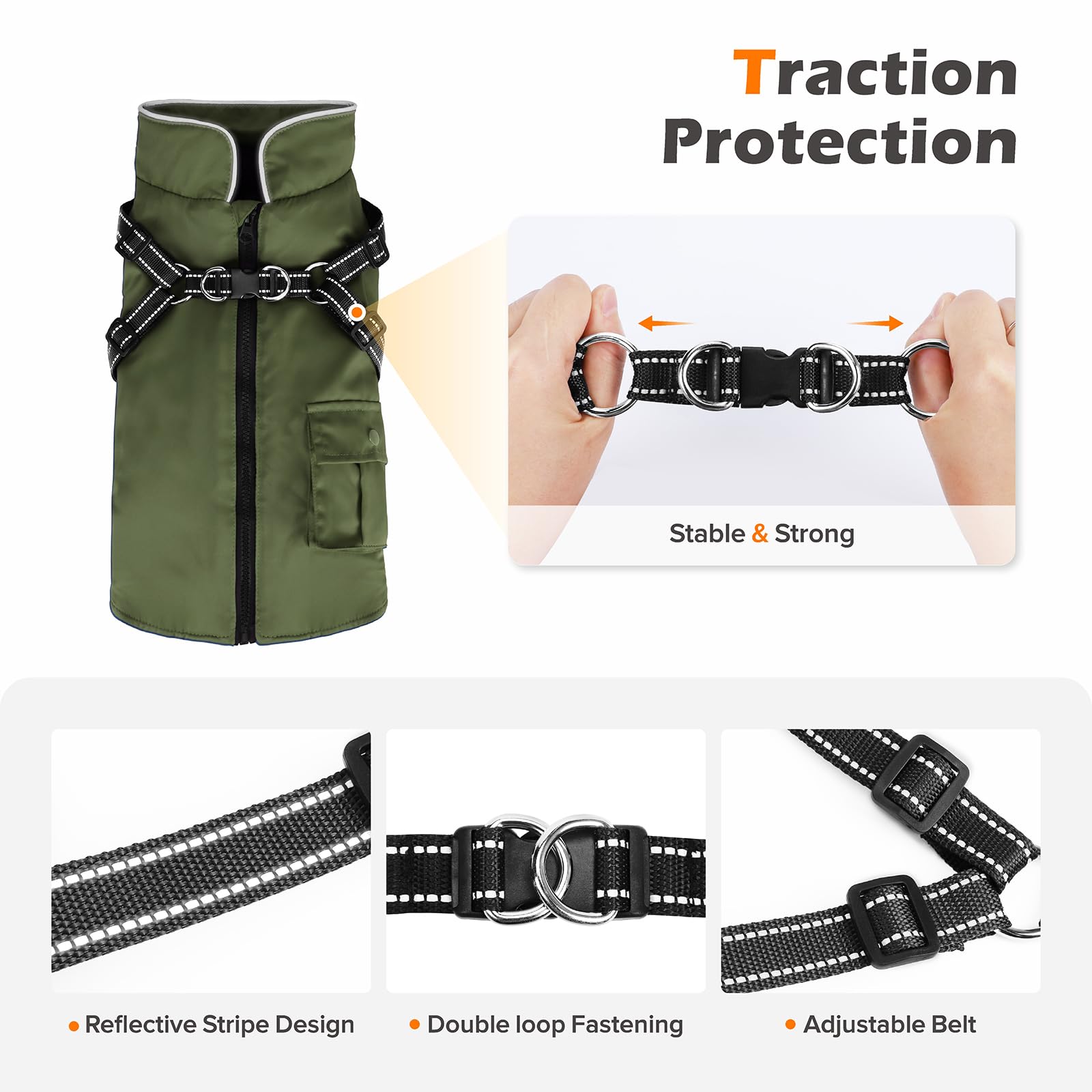 Winter Coat With Harness | Jacket Waterproof With Zipper and Fleece | Warm Dog Coat With Reflective for Small Medium Dogs (Army
