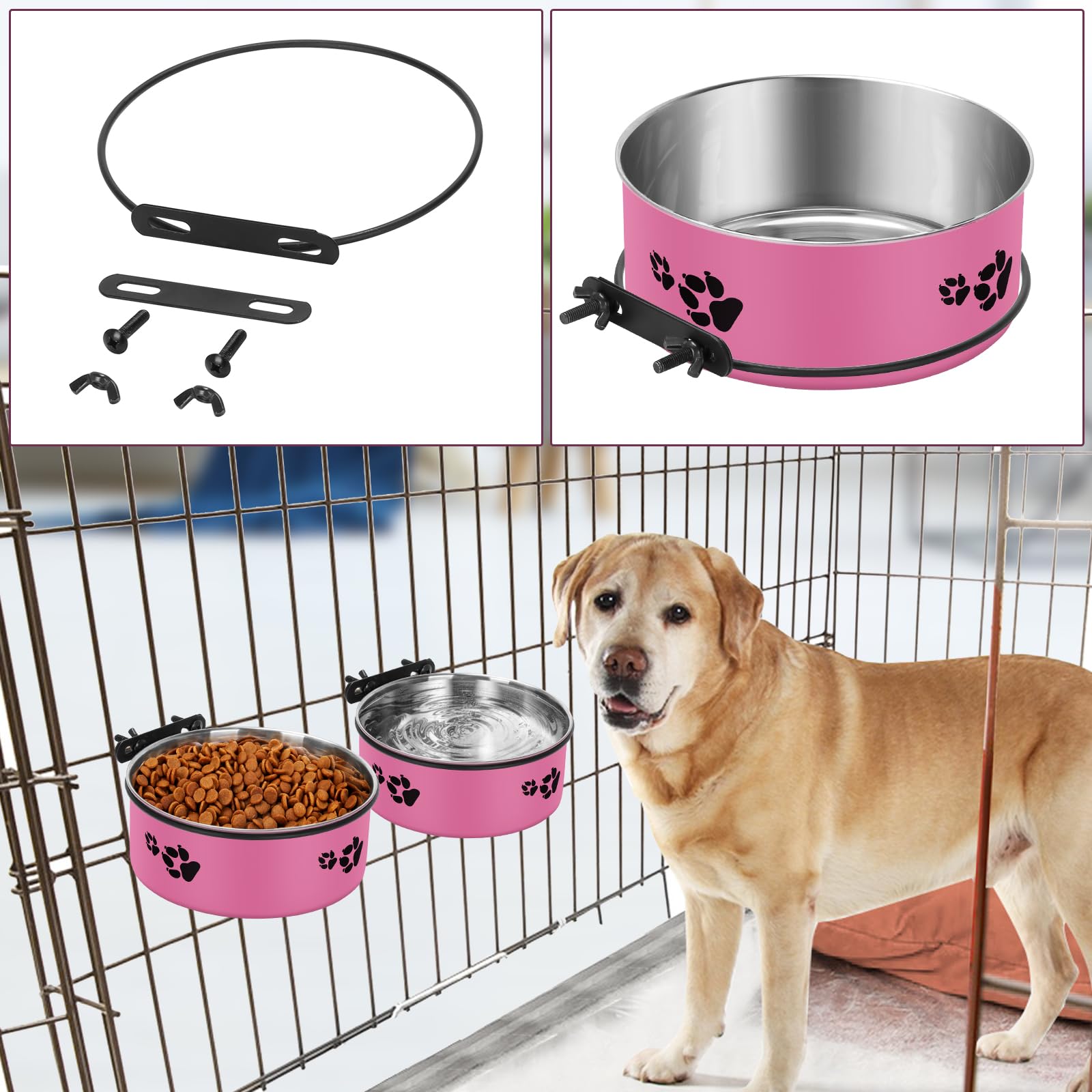 Iebiyo 2 Pack Crate Bowls Stainless Steel Kennel Bowl For Medium & Small Dogs Crate Water Bowls Mountable With Clamp Holder 2 Si