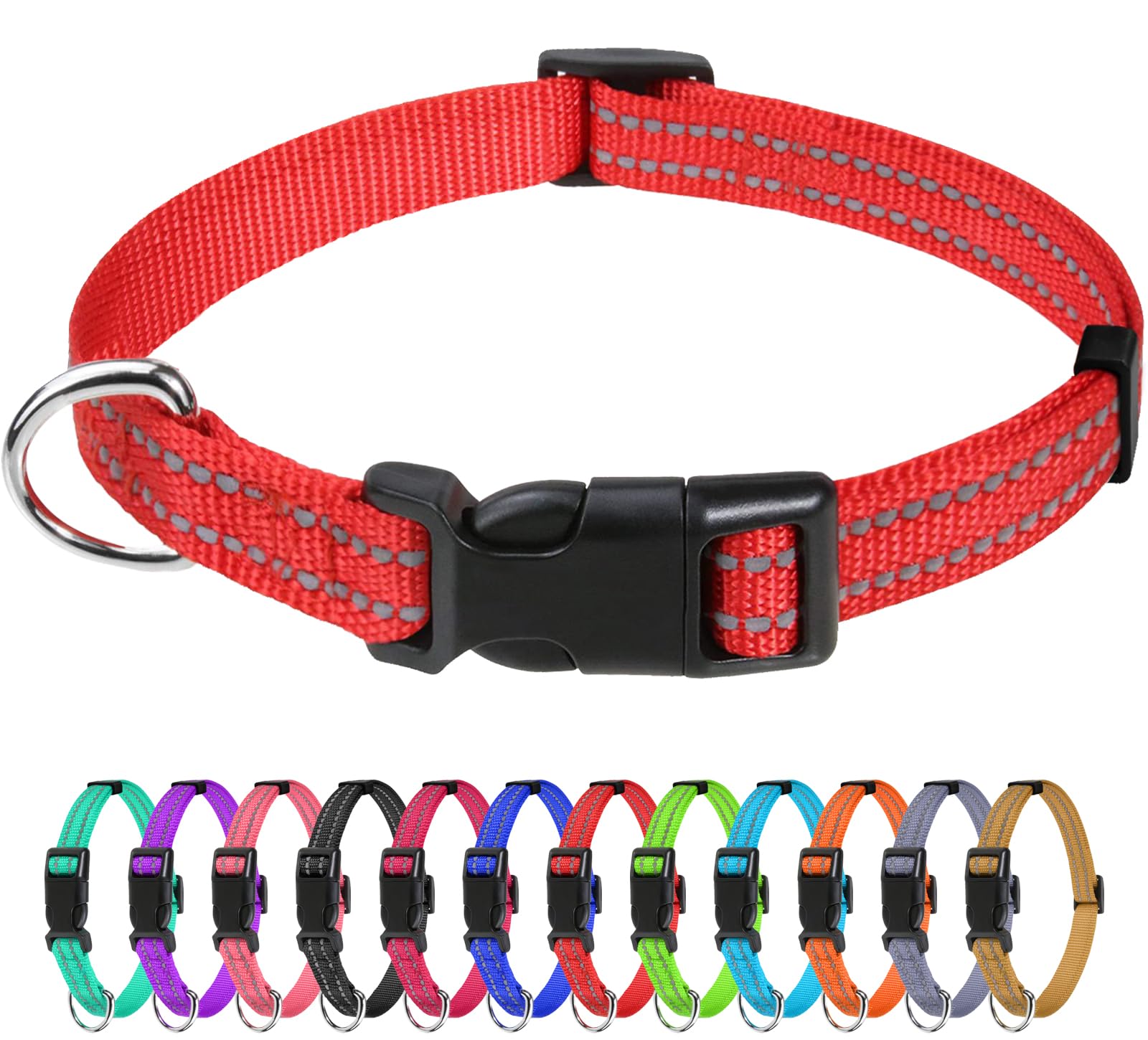 Tagme Reflective Nylon Dog Collars, Adjustable Classic Dog Collar With Quick Release Buckle For Extra Small Dogs, Red 5/8' Width