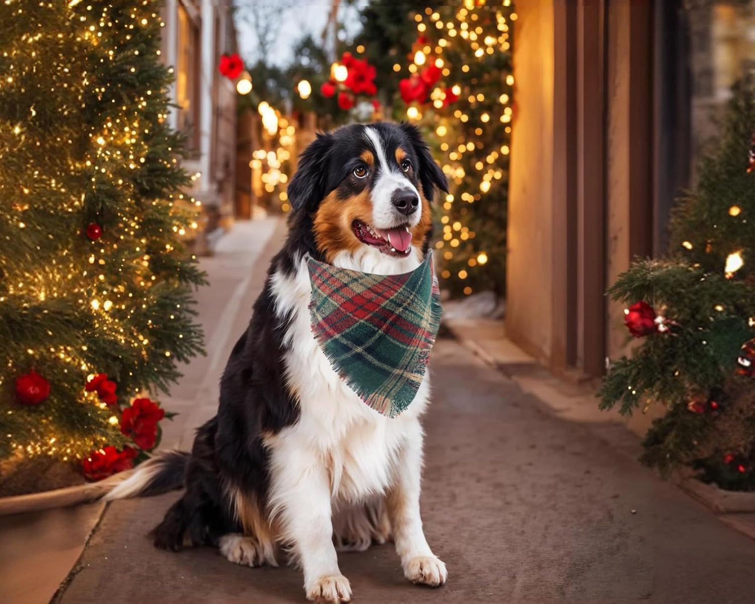 2Pcs Christmas Dog Bandanas Plaid Two-Sided With Tassels,Holiday Scarf,Stylish Triangle Dog Outfit For Boy And Girl,Winter Chris