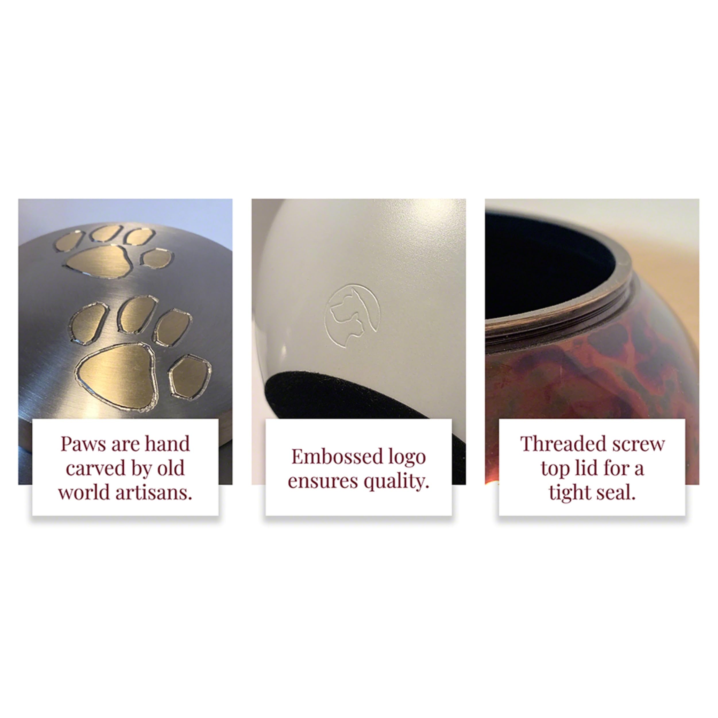 Best Friend Services Pet Urn - Memorial Cremation Pet Urns For Dog And Cat Ashes, Hand Carved Mia Series Urn For Pets Up To 25 Lbs (Small, Pewter, Double Brass Paws)