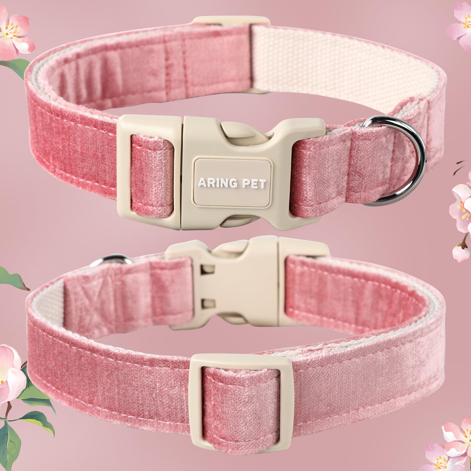 Aring Pet Pink Dog Collar-Cute Dog Collar For Small Dogs, Lightweight Cotton Wedding Pet Collars With Quick Release Buckle For S
