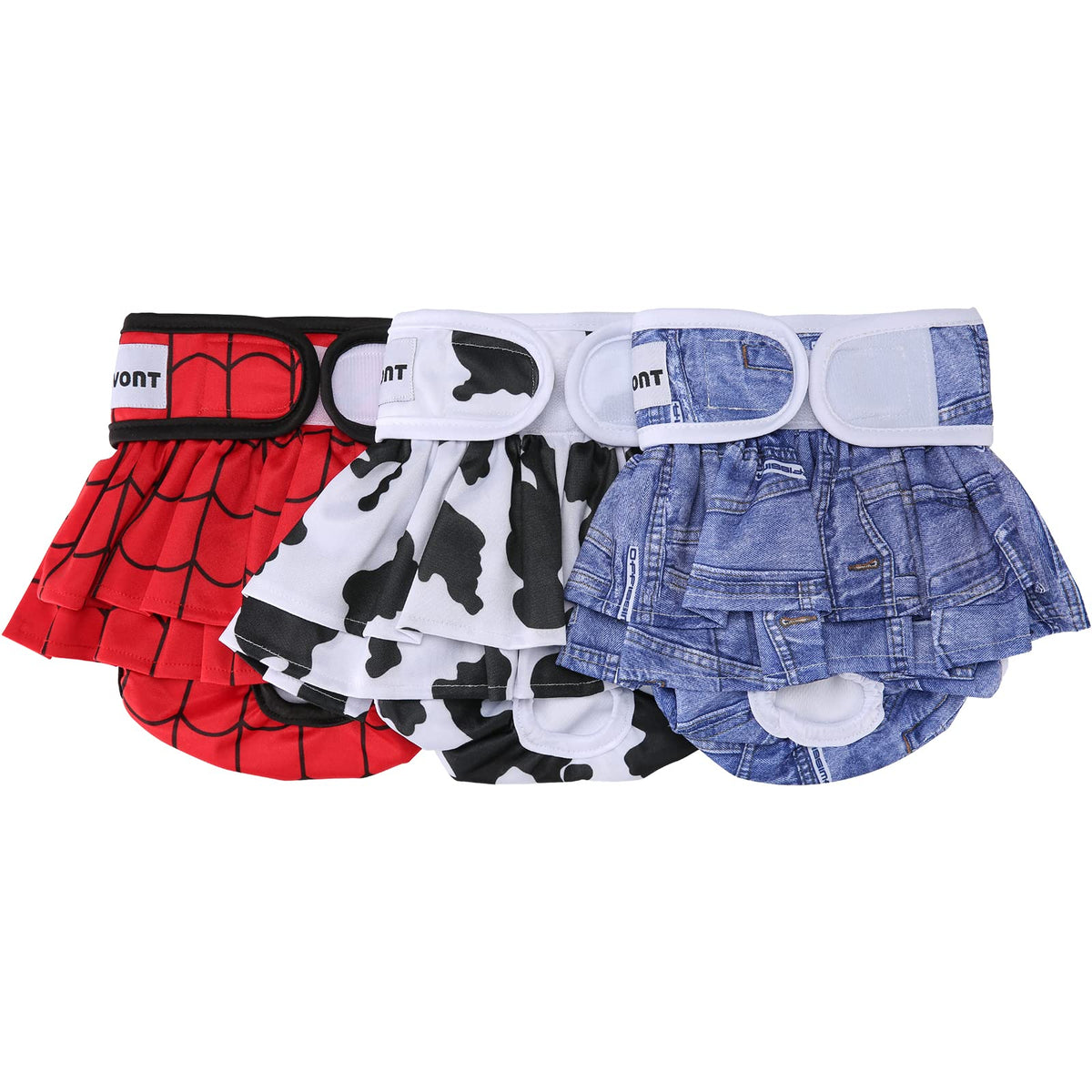 Avont 3 Pack Washable Dog Diapers Female (L/18-24), Reusable Dog Period Diapers Cover, Female Dog Diapers For Heat Cycle, Incontinence, Girl Dog Diapers Dress -Red/Blue/White