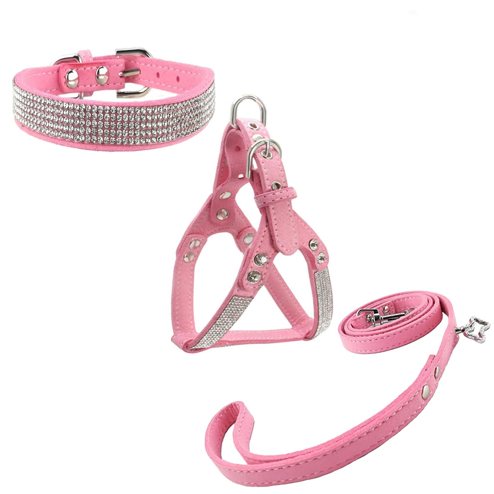 Newtensina Dog Collar & Harness & Lead Sets Fashion Dog Collar Diamante With Harness & Leash Comfortable Soft Collar Harness And
