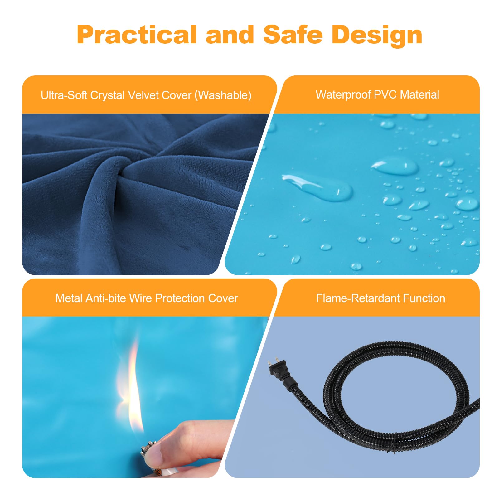 Rolimate Pet Heating Pad for Dogs & Cats, Waterproof Cotton, M-18"x18", Blue, Model hpp