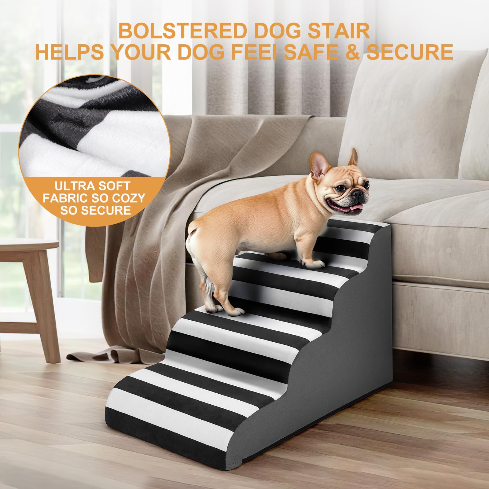Joejoy Curved Dog Stairs Ramp For Small Dogs 15.5 H, 3-Step Dog Stairs For High Beds And Couch, Pet Steps For Small Dogs And C