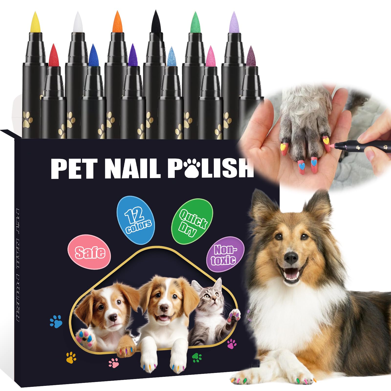 Dog Nail Polish Pens Quick Dry,12 Colors Pet Nail Polish Kit For Dogs,Cats Or Birds,Dog Safe Nail Polish And Easy To Apply,Nail 