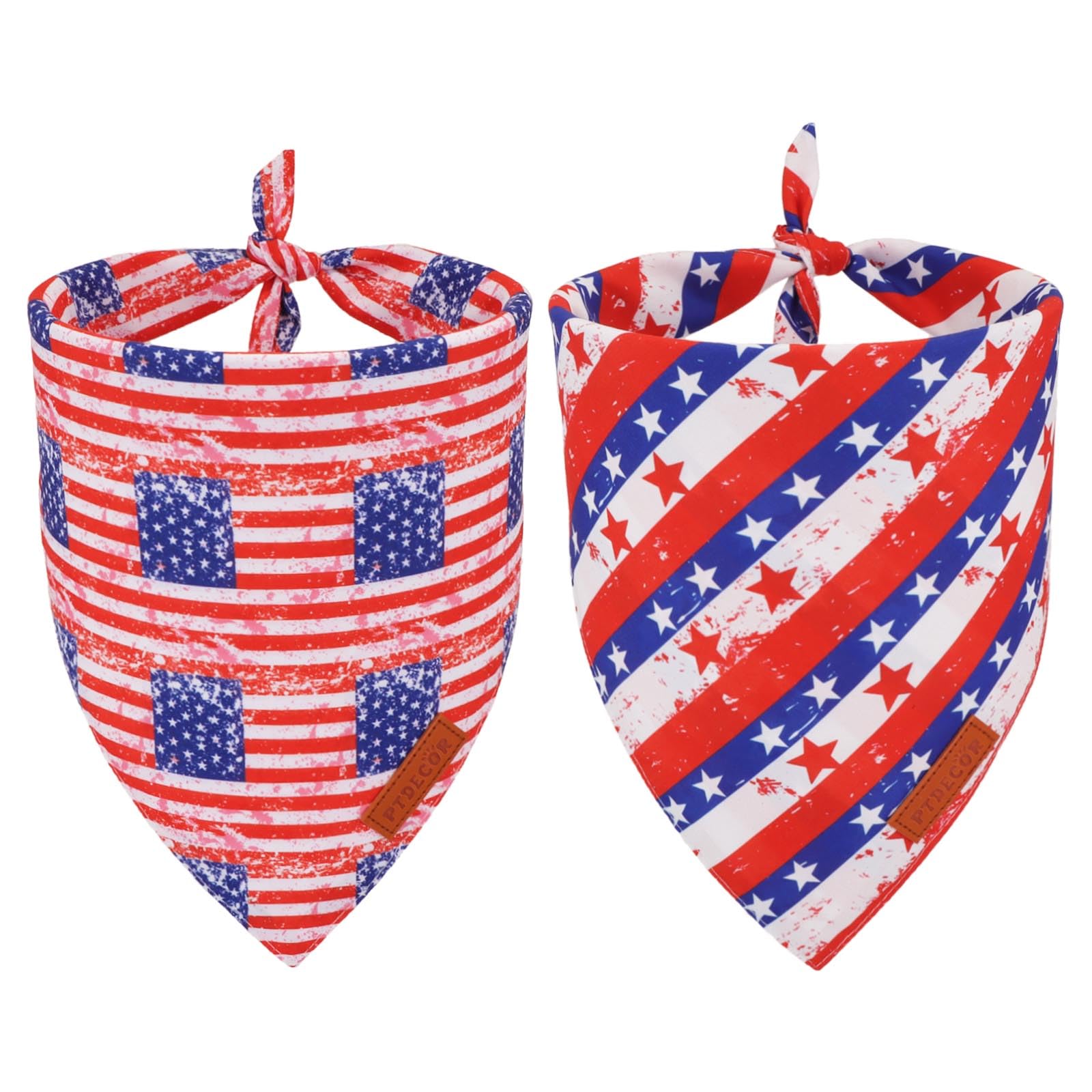 Ptdecor American Flag Dog Bandana Striped Stars Patterns,4Th Of July Pet Scarf Reversible Triangle Patriotic Bandanas For Small 