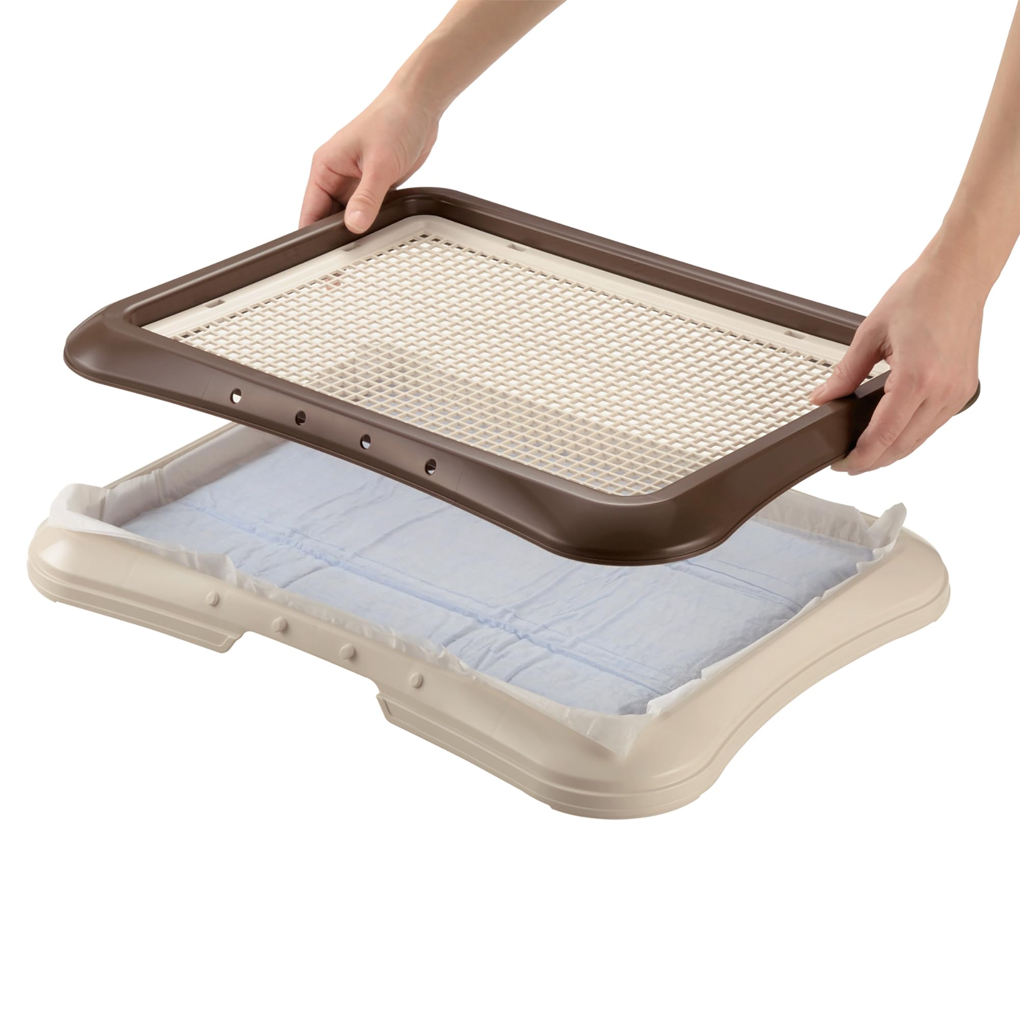 Richell Paw Trax Mesh Training Tray, Brown 25.2 X 18.9 X 1.6' | Richell Paw Trax Mesh Training Tray: Puppy Potty Pad Holder For Indoor Use, Anti-Chewing And Tearing, Ideal For Potty Training Puppies