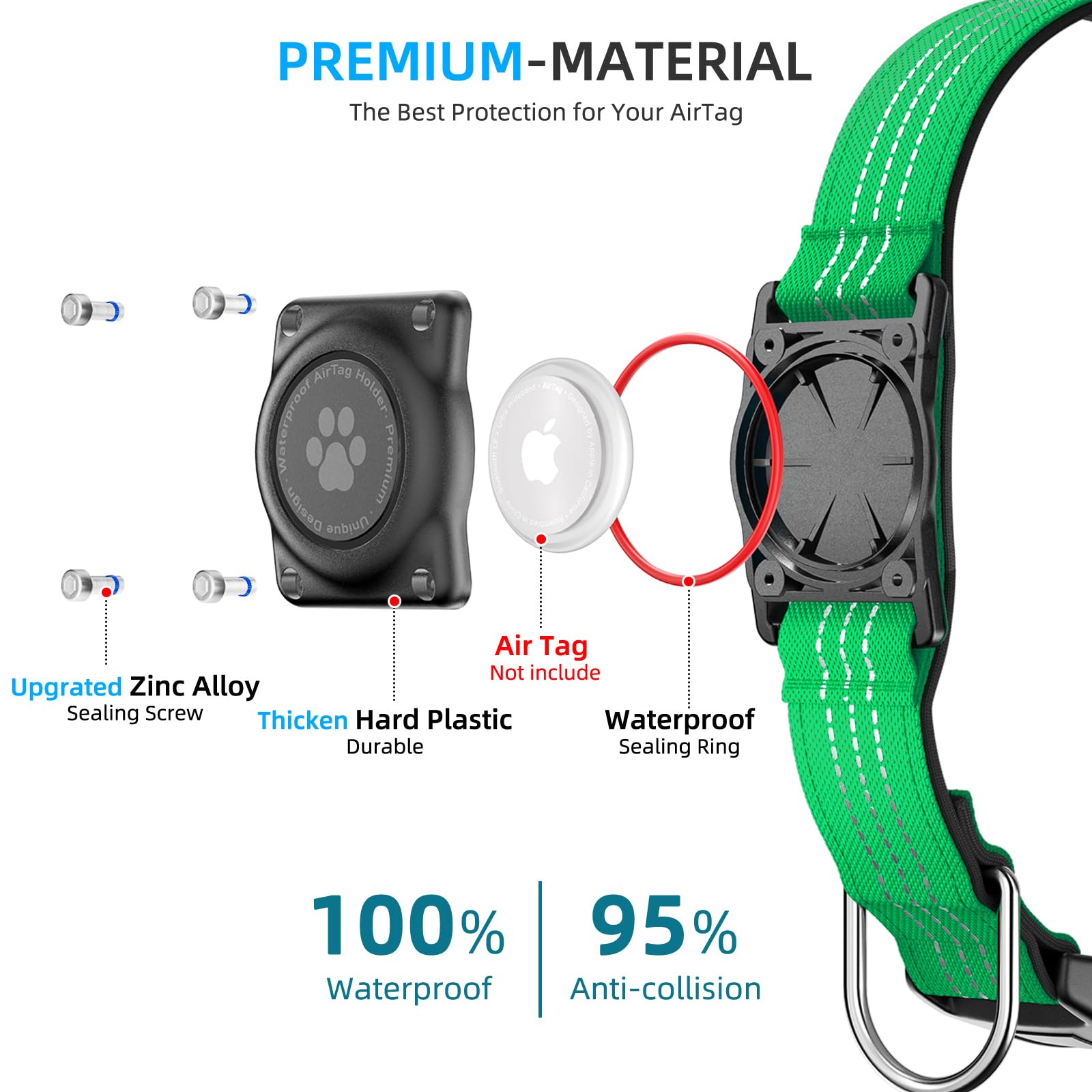 Upgraded AirTag Dog Collar, IP68 Waterproof Air Tag Dog Collar Holder, Reflective, Ultra-Durable, Comfortable Padded, Heavy Duty