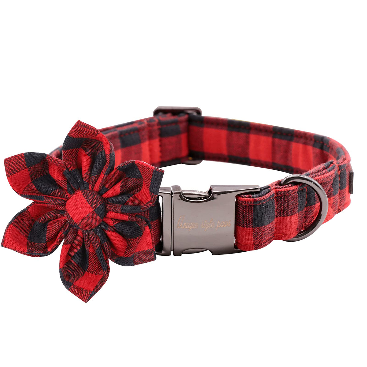 Uniqe Style Paws Christmas Grid Dog Collar, Female Or Male Adjustable Dog Collar With Flower, Durable Floral Pattern Pet Collar For Large Dogs