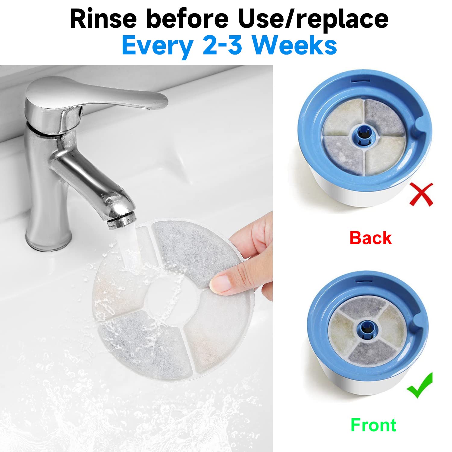 Samanija 8-Pack Cat Water Fountain Filters For 81Oz/2.4L Automatic Pet Round Fountain Filter Replacement Activated Carbon Filters