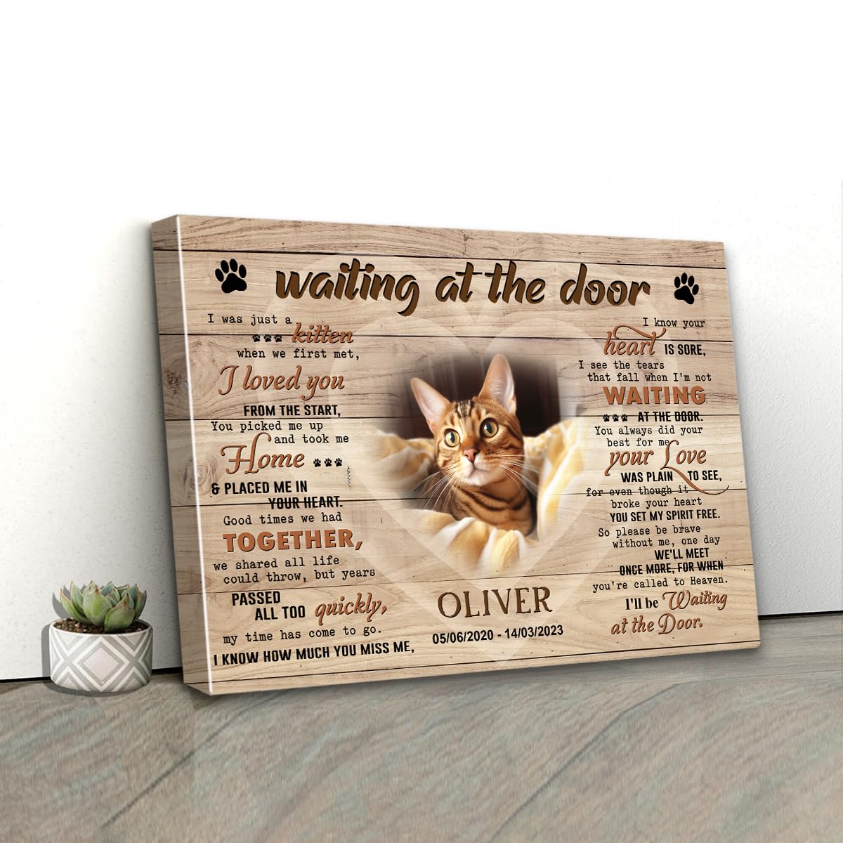 C80816 Personalized Cat Memorial Canvas Gifts, Waiting At The Door, Memorial Frames For Pictures, Gift For Cat Lover Mom Dad, Na