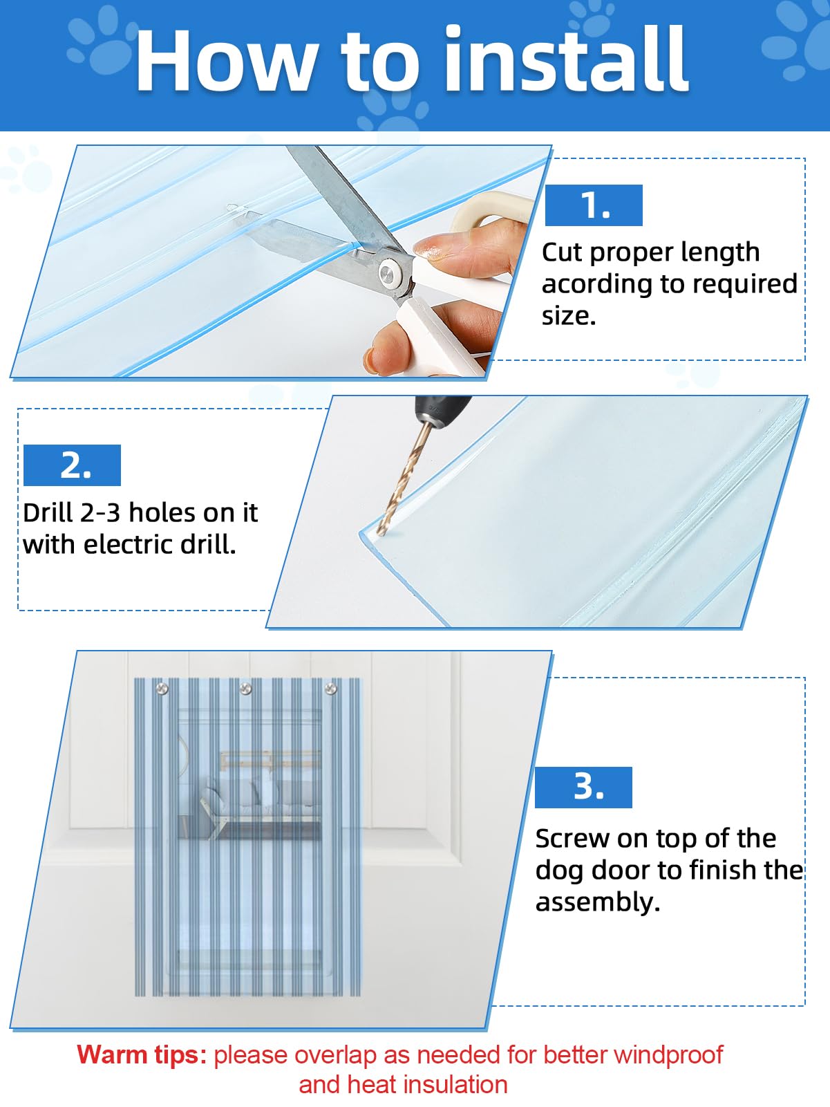 Mewtogo 15.7 In X 4.9 Ft Dog Door Replacement Flaps - Safe Plastic Vinyl Strip For Diy Doghouse Entry Door Or Cat Door, Transpar