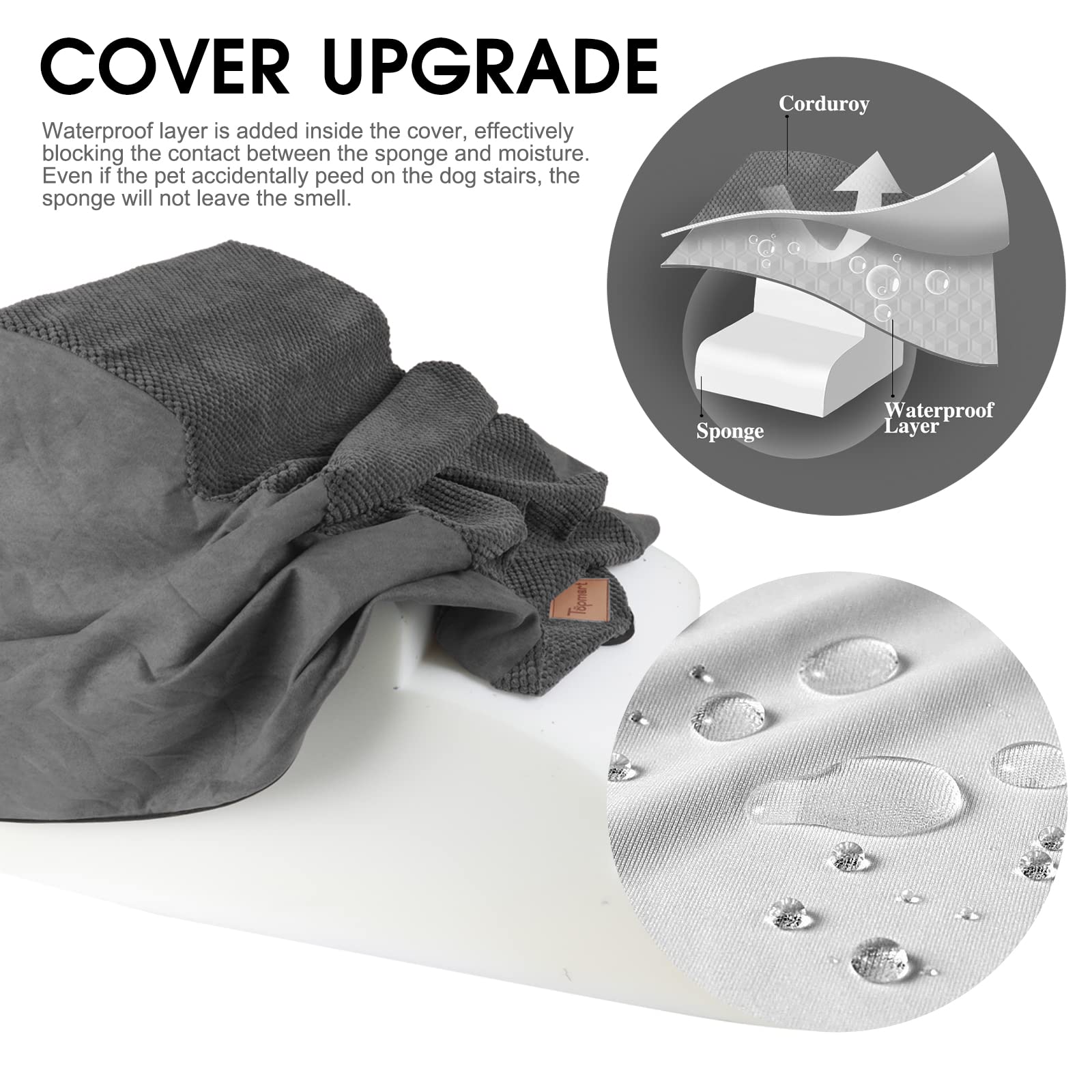 Topmart High Density Foam Dog Steps 4 Tiers,Extra Wide Deep Pet Steps,Non-Slip Pet Stairs,Dog Ramp For Bed,Soft Foam Dog Ladder,Best For Older Dogs Injured,Older Pets,Cats With Joint Pain