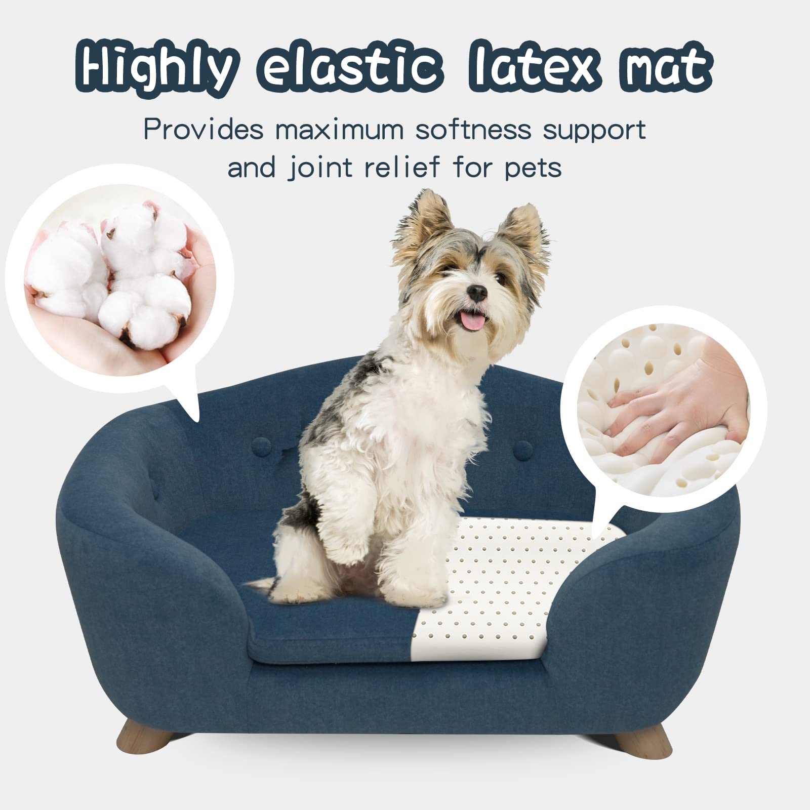 Shavi Dog Sofa Pet Couch For Samll Pet Dog And Cats, Low Back Lounging Bed With Velvet Modern Cat Couch Easy-To-Clean(Blue)