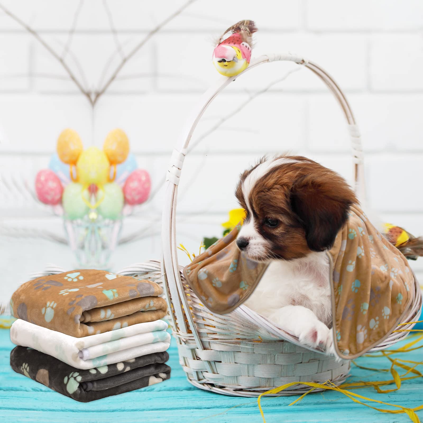 Blankets For Dogs 1 Pack 3,Super Soft Fluffy Premium Fleece Pet Blanket Flannel Throw For Dog Puppy Cat Paw,Grey/Brown/White,23X