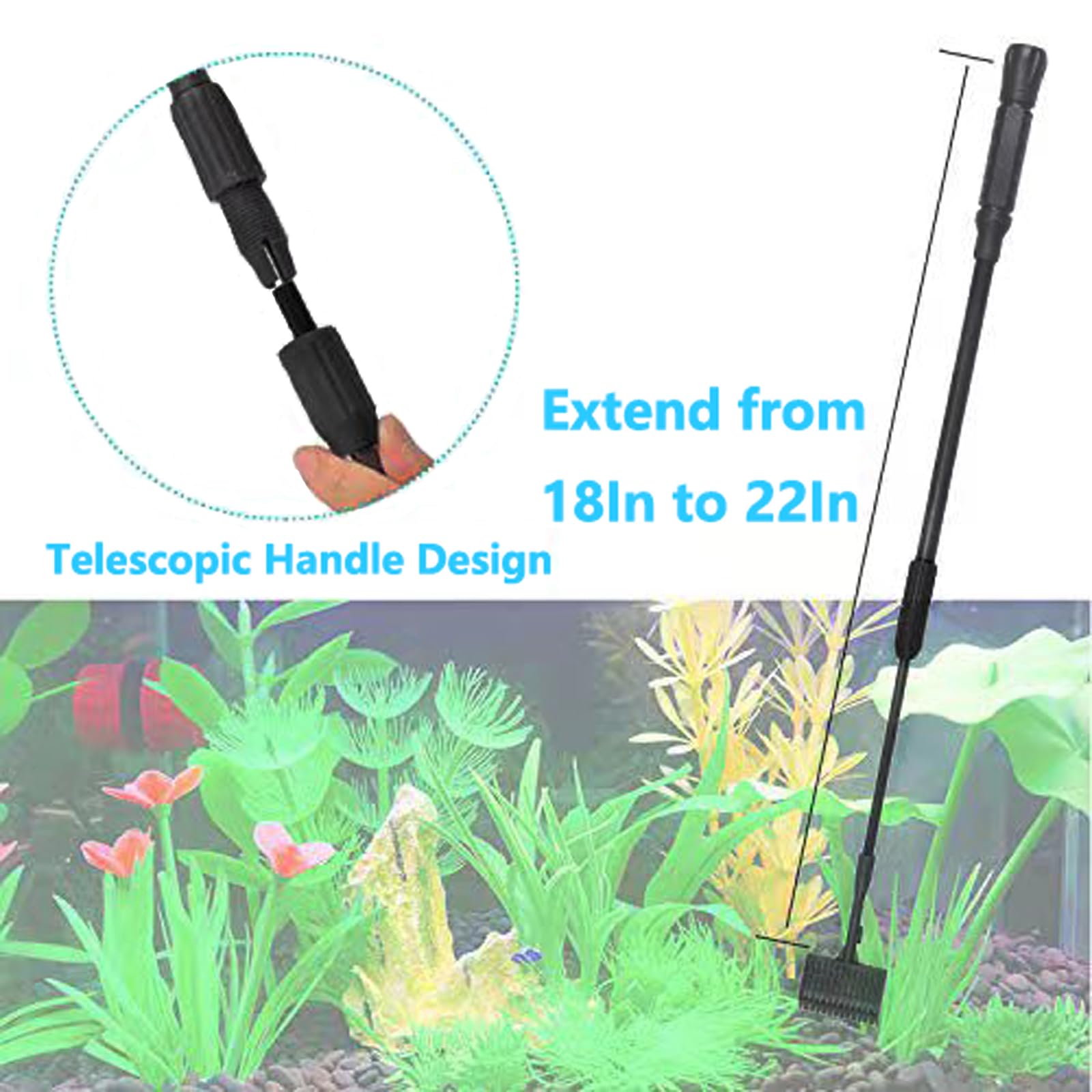 Carefree Fish 4IN1 Carbon Fiber Aquarium Cleaning Tools Long Handle Adjustable Length 18~24Inch Fish Tank Cleaner Kit Alage Scra