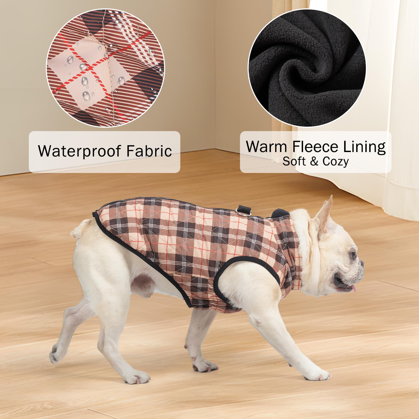 Scenereal Winter Coat With Harness For Small Medium Dogs, Waterproof Puffer Jacket With Zipper, Fleece Snow Clothes For Puppy