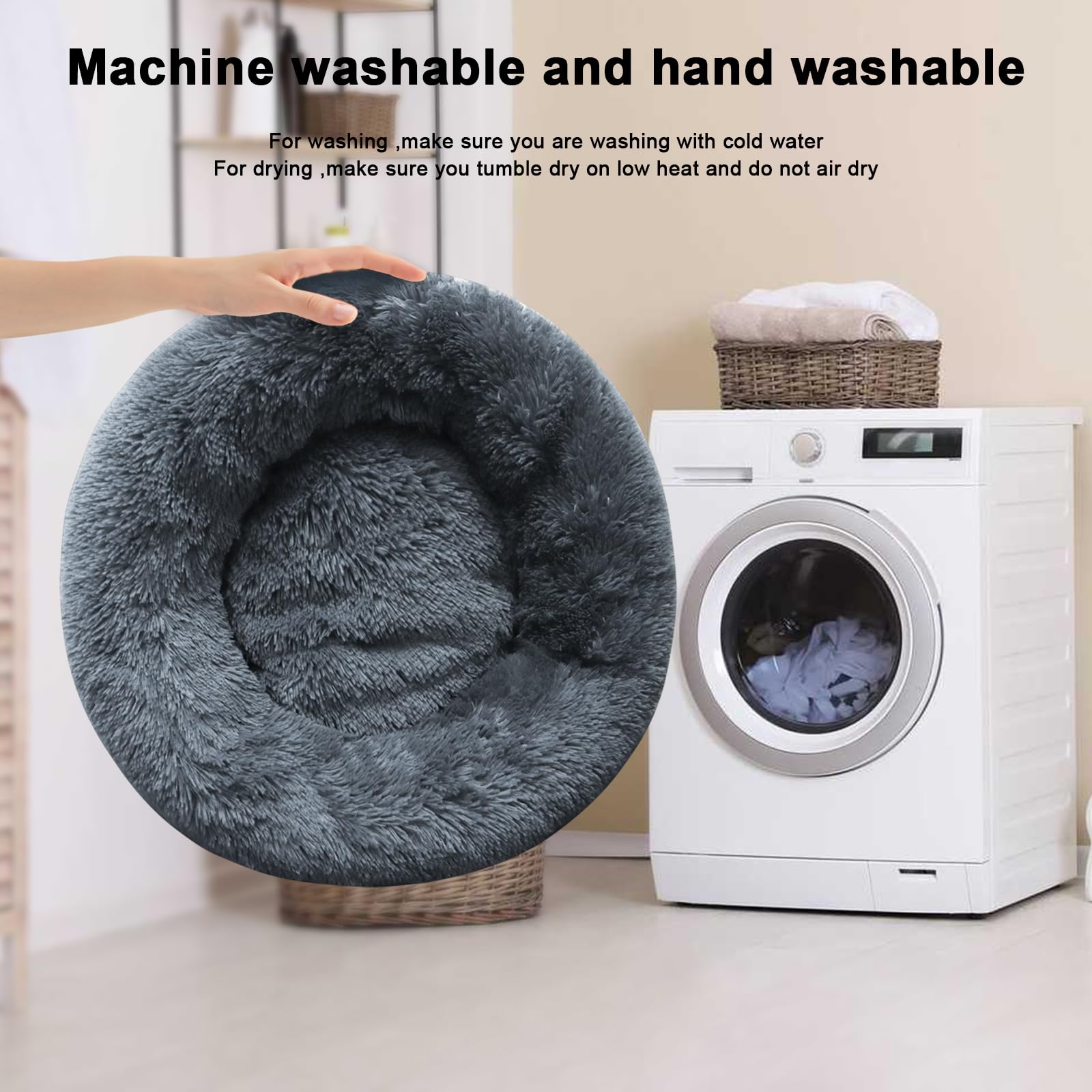 Dog Bed For Small Medium Large Dogs, 24 Inch Calming Dogs Bed, Washable-Round Cozy Soft Pet Bed For Puppy And Kitten With Slip-R