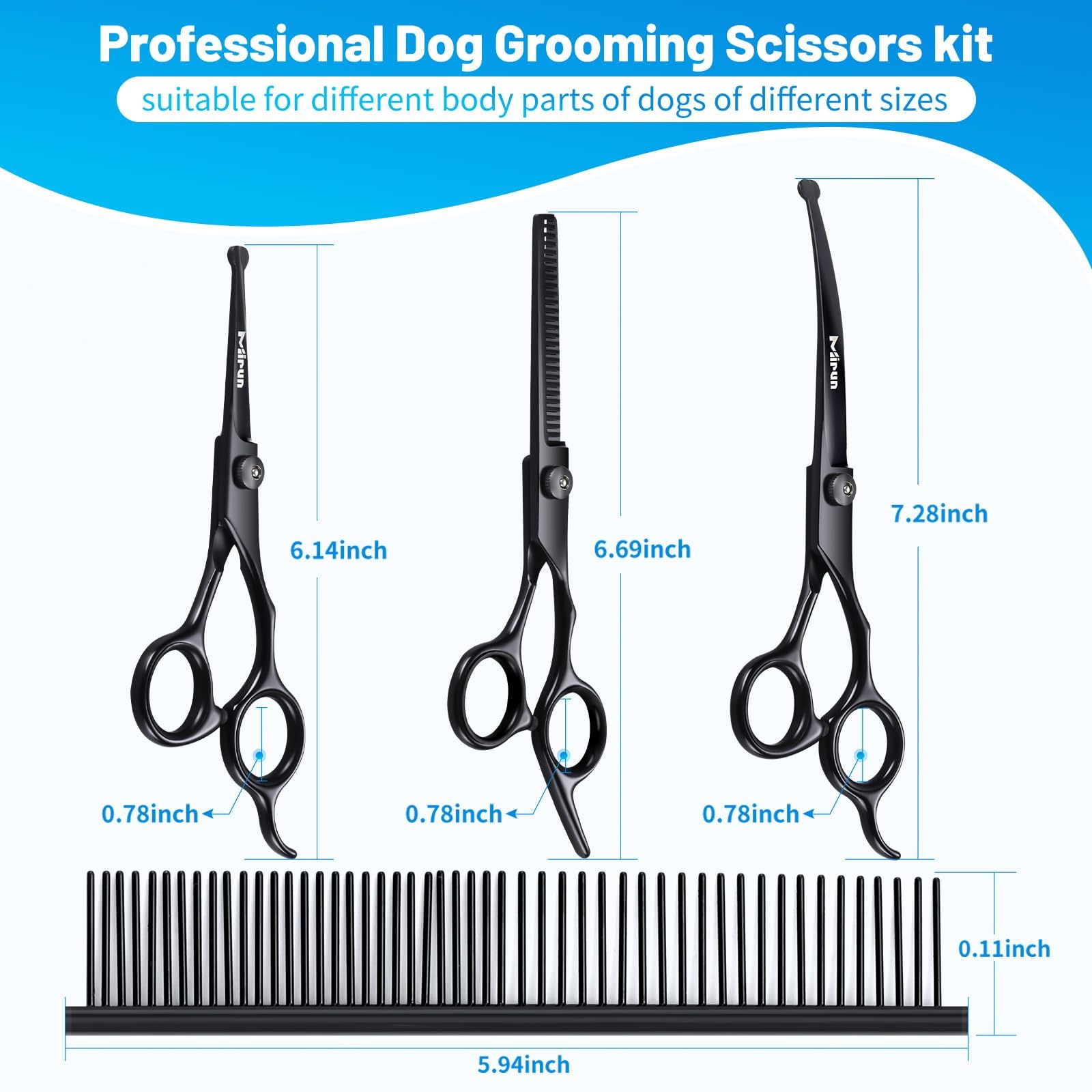 Dog Grooming Kit, 5-In-1 Titanium-Plated Stainless Steel Dog Grooming Scissors, Dog Scissors For Grooming With Safety Round Tip,