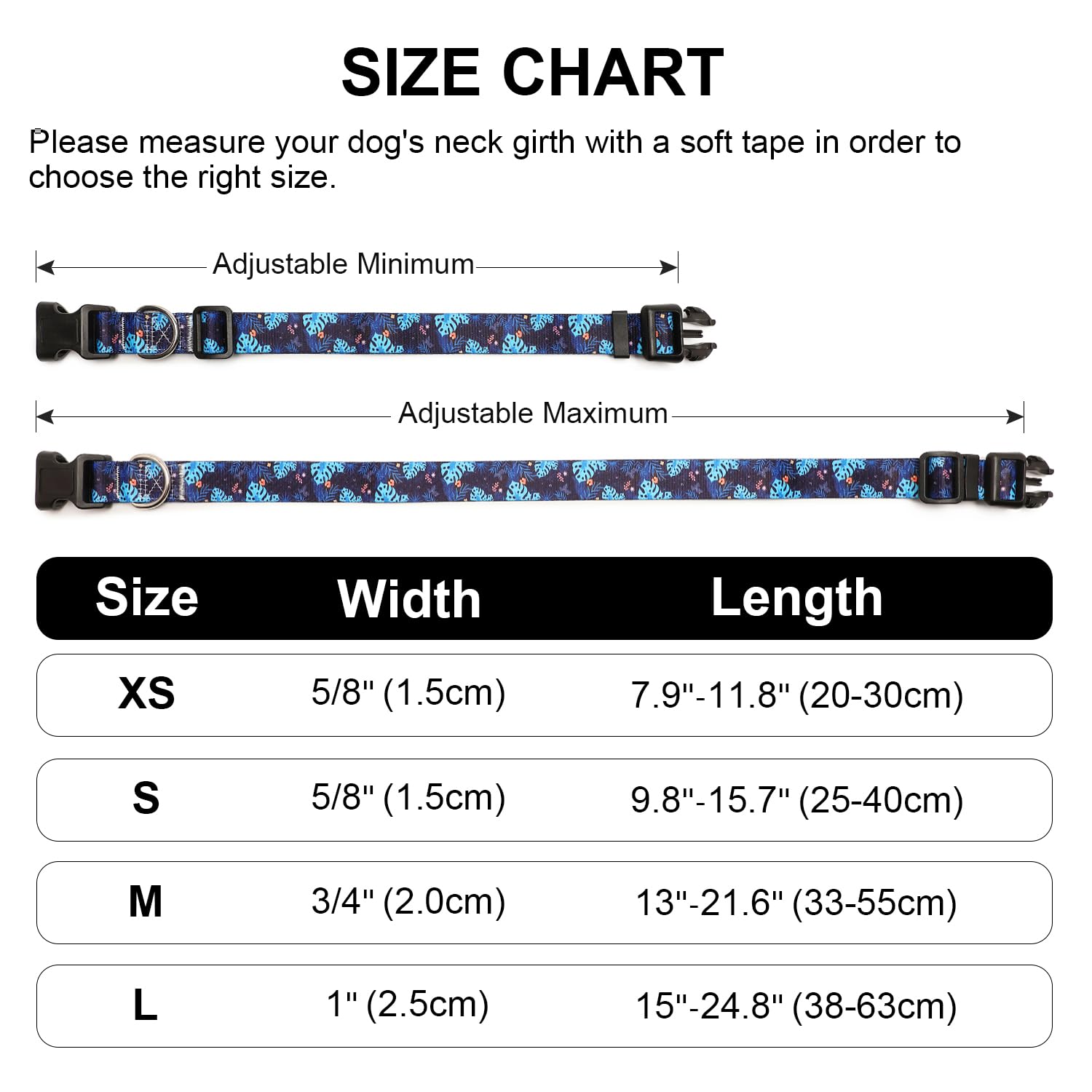 Mercano Adjustable Dog Collar - Special Design Patterns, Soft Nylon Comfortable Durable Pet Collar For Small Medium Large Dogs (L, Monstera)