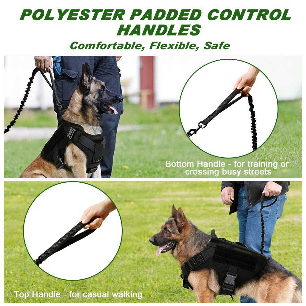Eagloo Tactical Dog Leash, Military Training Bungee Leash For Large Dogs With Shock Absorption, Heavy Duty Leash With 2 Padded C