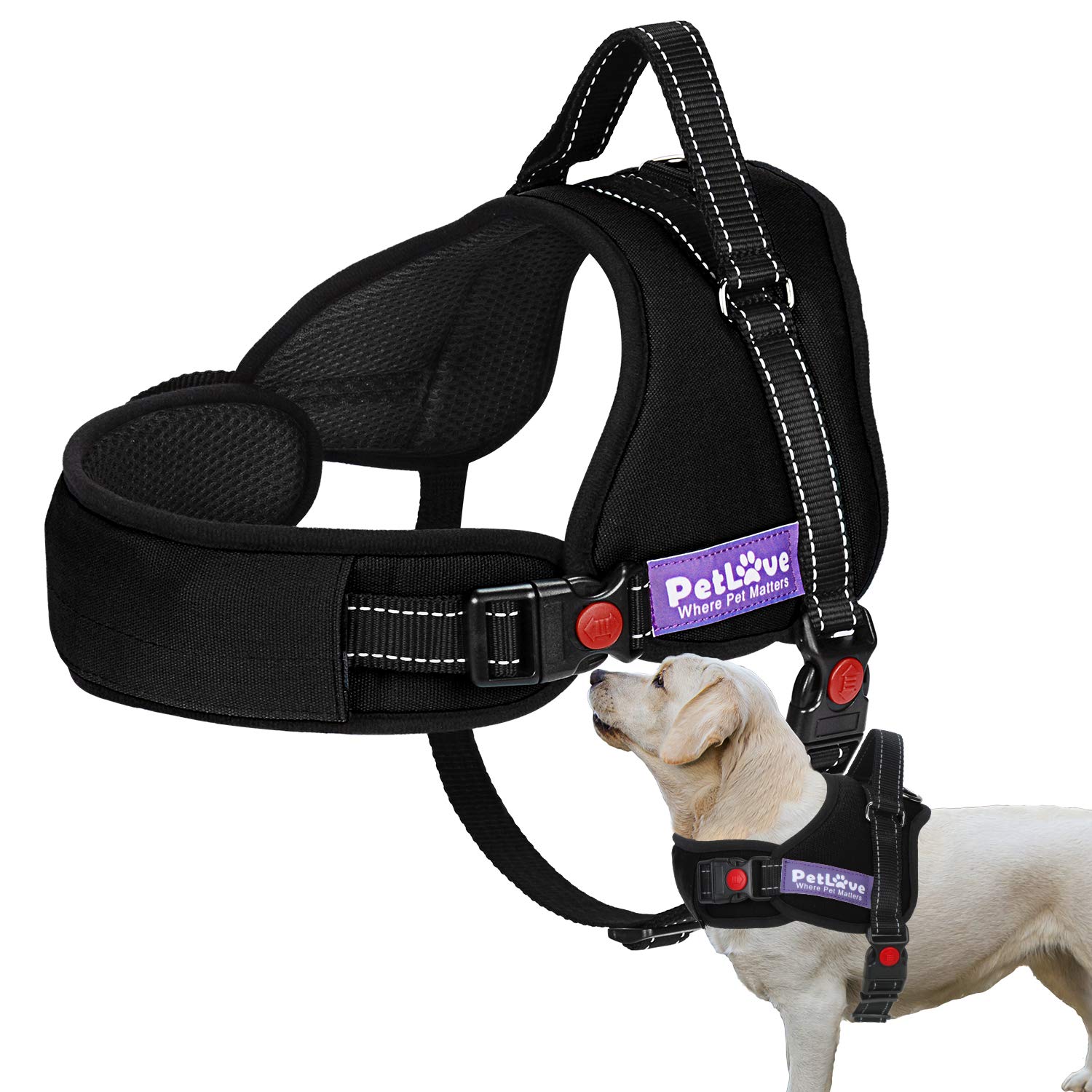 Petlove Dog Harness, Adjustable Soft Leash Padded No Pull Dog Harness For Small Medium Large Dogs, Black