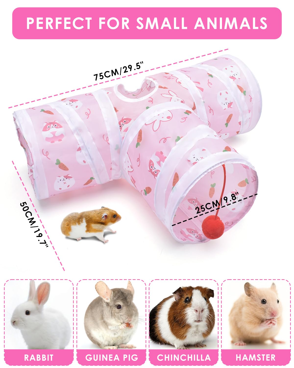 Bissap Rabbit Tunnel, 9.8' Collapsible Bunny Tunnel And Tube 3 Ways Pet Hideout With 1 Play Ball For Indoor Kittens Dwarf Rabbi