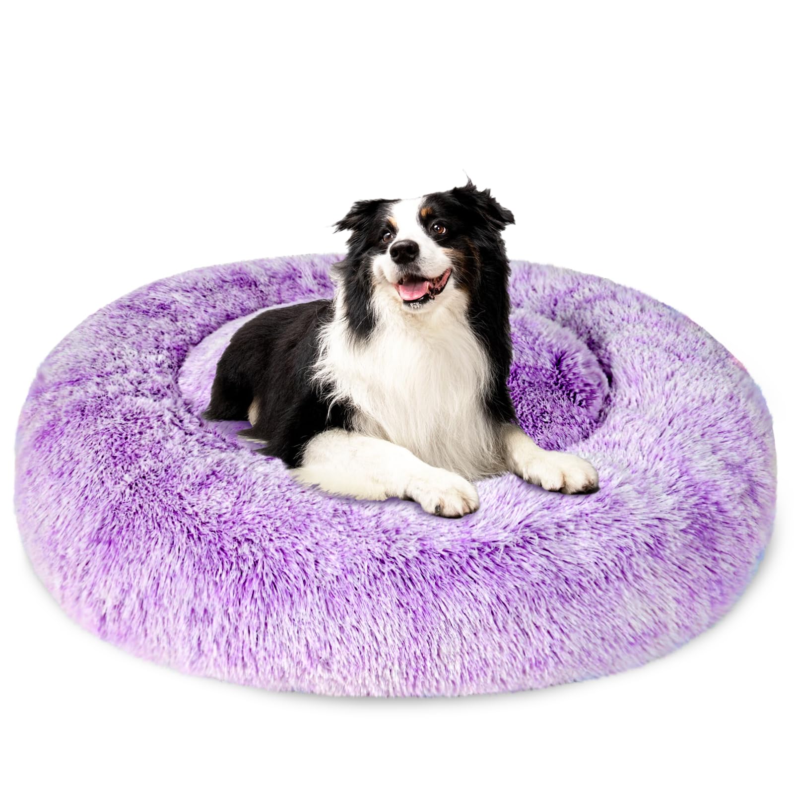 Patas Lague Calming Xl Dog Bed For Large Dogs, Fluffy Soft Cozy Cat Bed, Faux Fur Anti-Anxiety Plush Donut Cuddler, Washable Pet