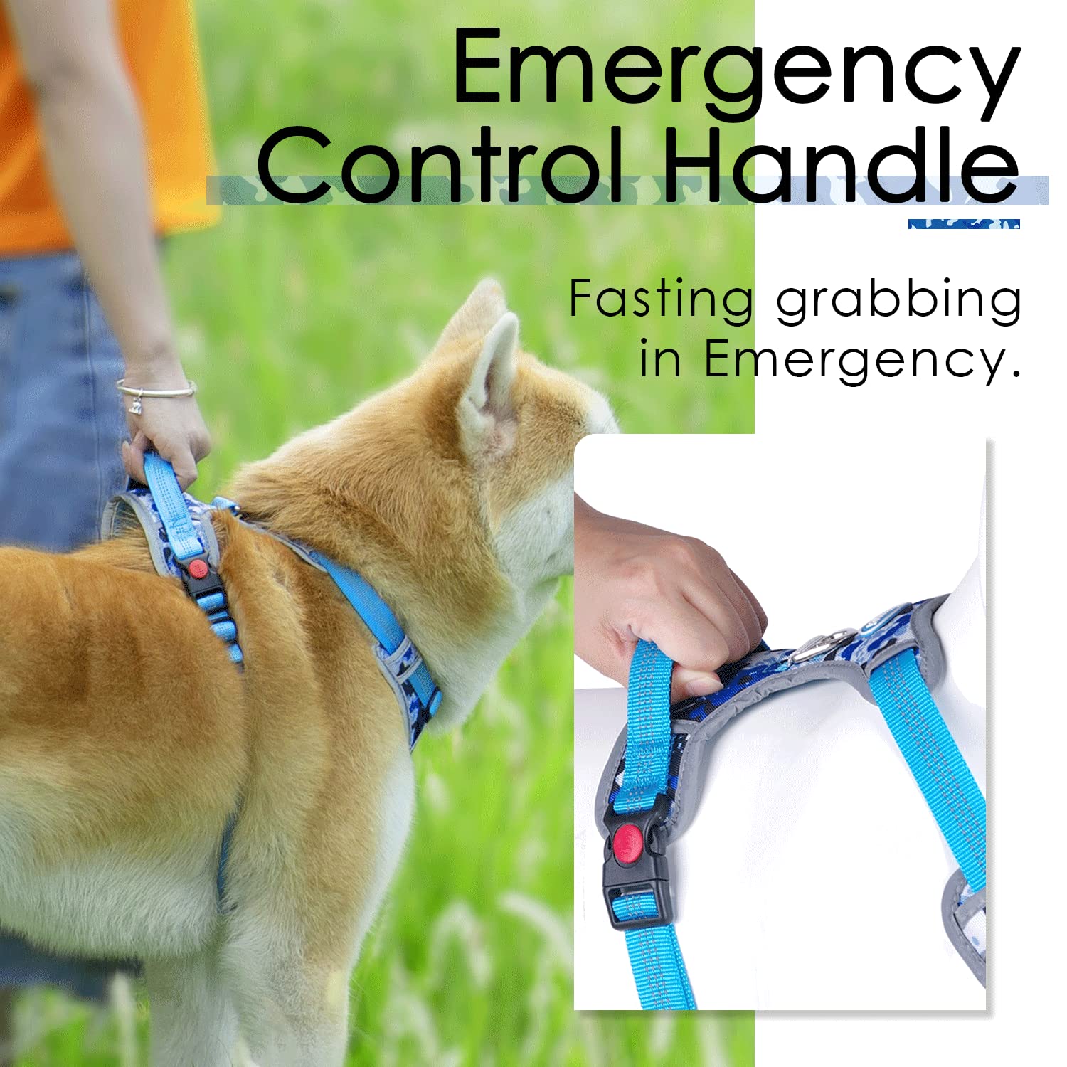 Thinkpet No Pull Harness Breathable Sport Harness With Handle-Dog Harnesses Reflective Adjustable For Medium Large Dogs,Back/Front Clip For Easy Control L Camouflage Blue