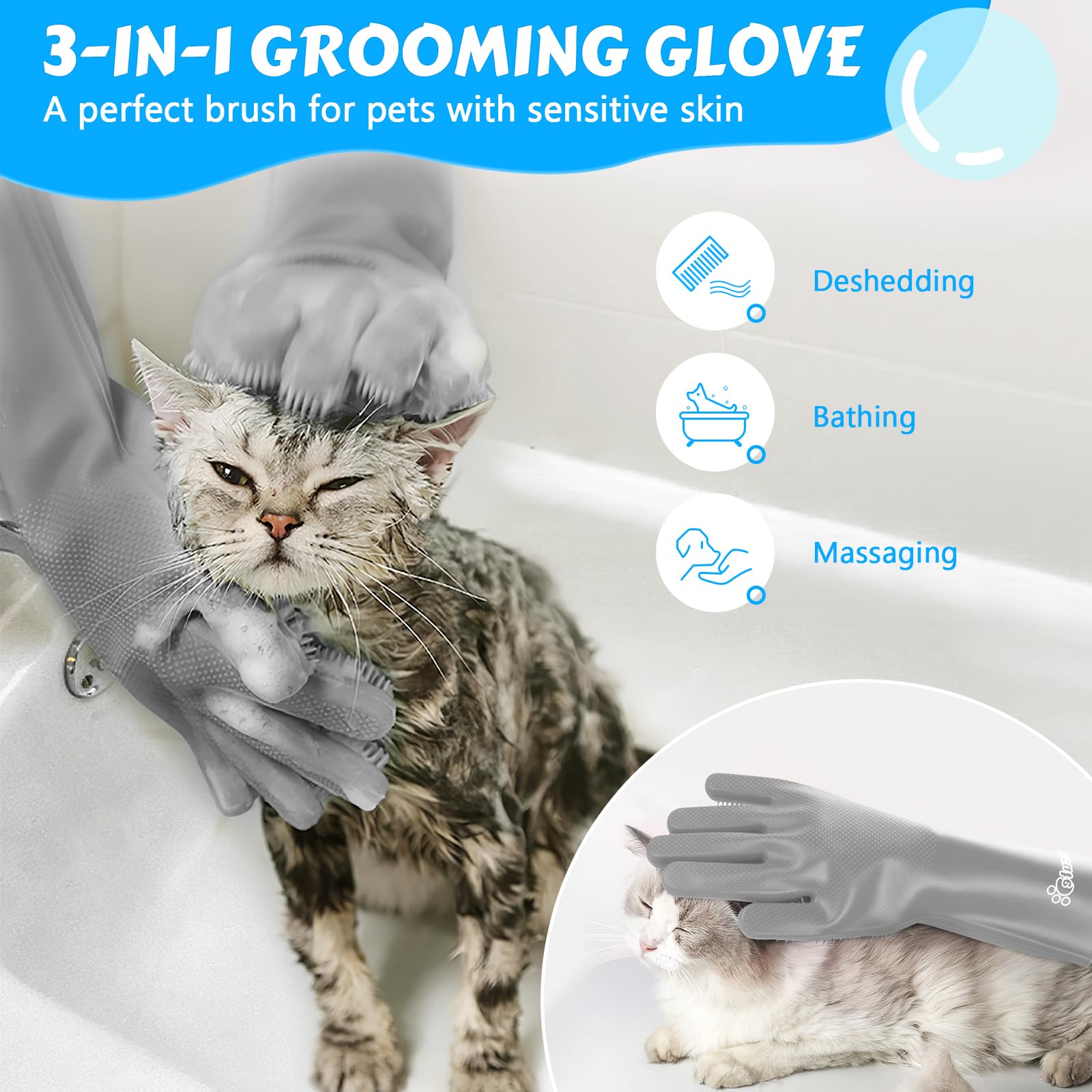 Pecute Pet Grooming Gloves: Heat-Resistant Silicone Gloves With High-Density Teeth For Enhanced Massaging And Bathing Of Dogs And Cats