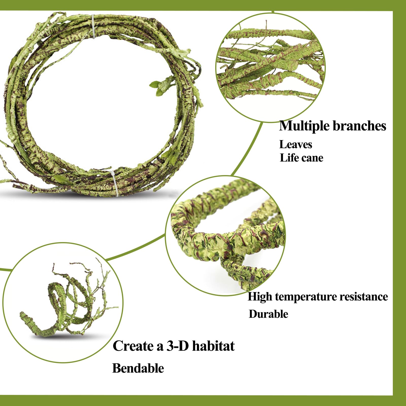 HERCOCCI Reptile Vines, Flexible Jungle Climbing Vines Terrarium Plastic Plants and Leaves Tank Accessories Decor for Gecko Snak