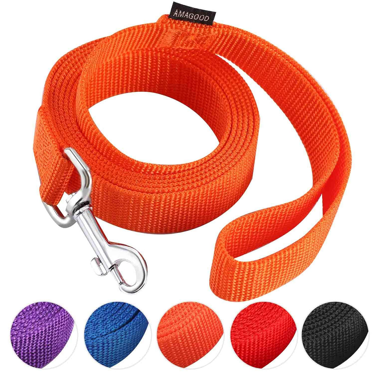 Amagood 6 Ft Puppy/Dog Leash, Strong And Durable Traditional Style Leash With Easy To Use Collar Hook,Dog Lead Great For Small And Medium And Large Dog (1 In X 6 Ft(Pack Of 1), Orange)