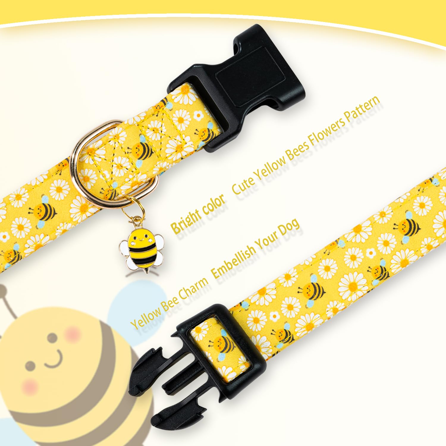 Prehai Cute Cotton Dog Collar For Small Medium Large Dogs Special Design Cute Yellow Bee Dog Collar For Boy Girl Dogs Soft Adjus