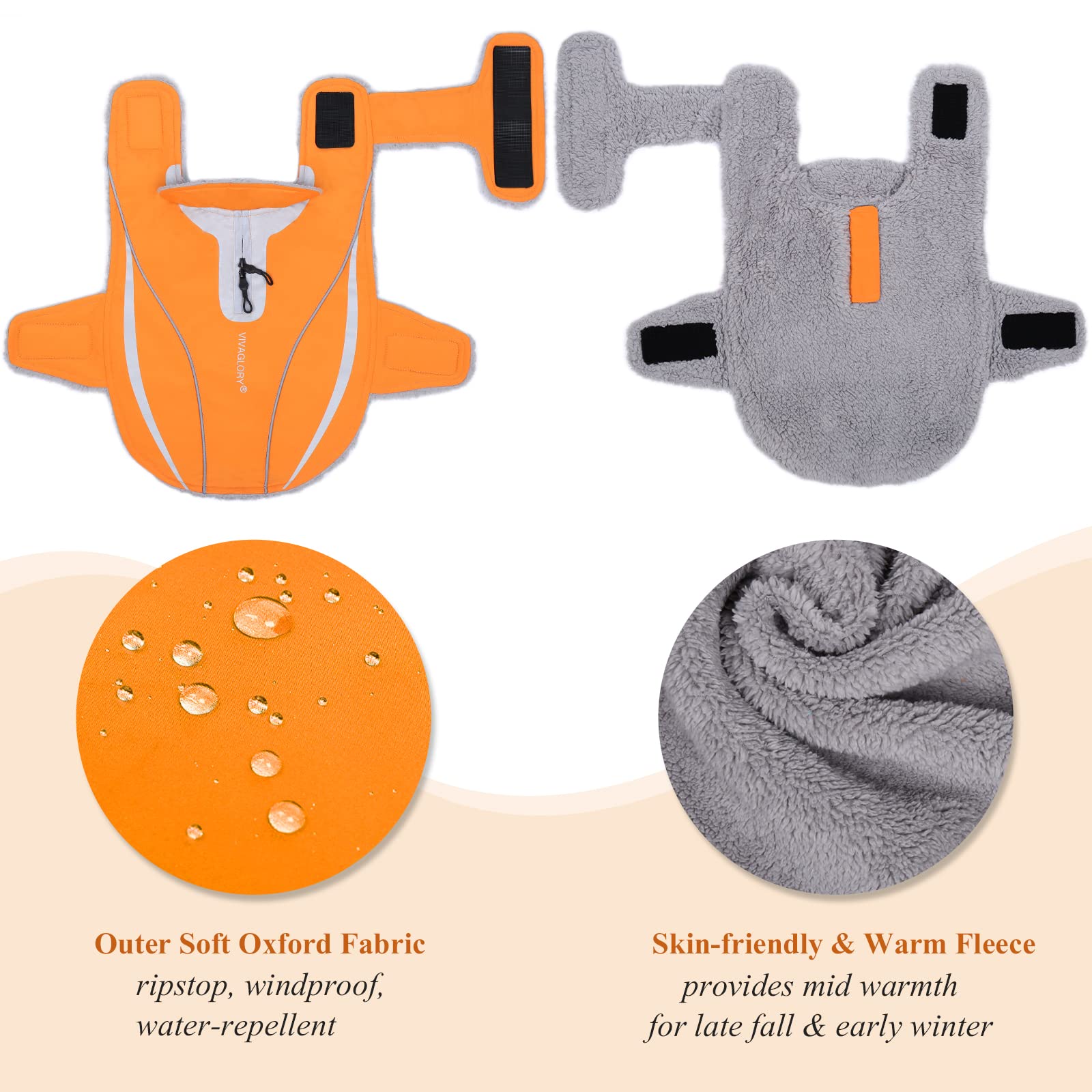 Vivaglory Dog Coat, Lightweight Cozy Fleece Lined Dog Jacket For Late Autumn And Early Winter, Water Resistant Dog Fleece Vest F