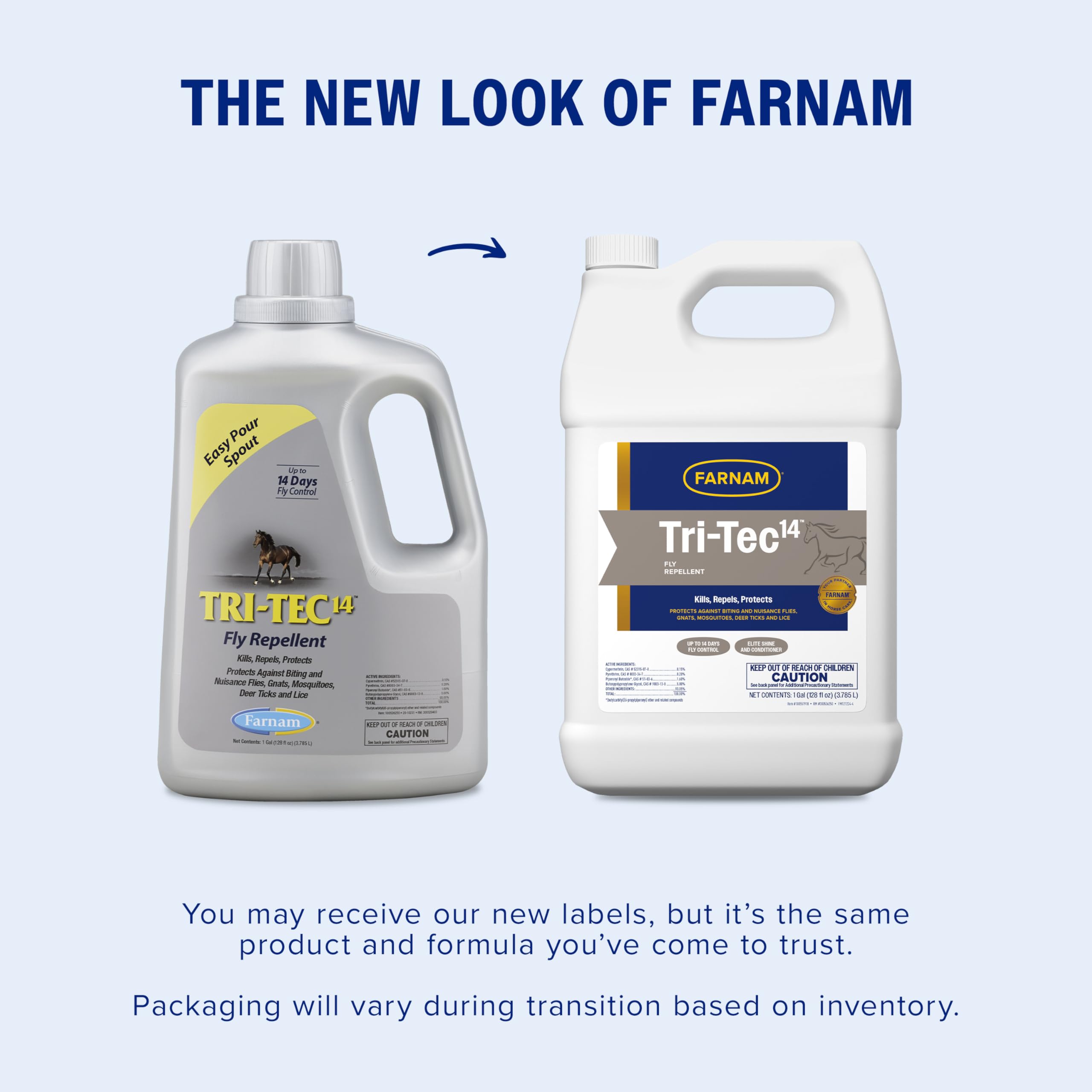 Farnam Tri-Tec 14 Long-lasting Triple Effect Fly Spray for Horses, Kills and Repels, Protects for up to 14 Days, 128 oz refill