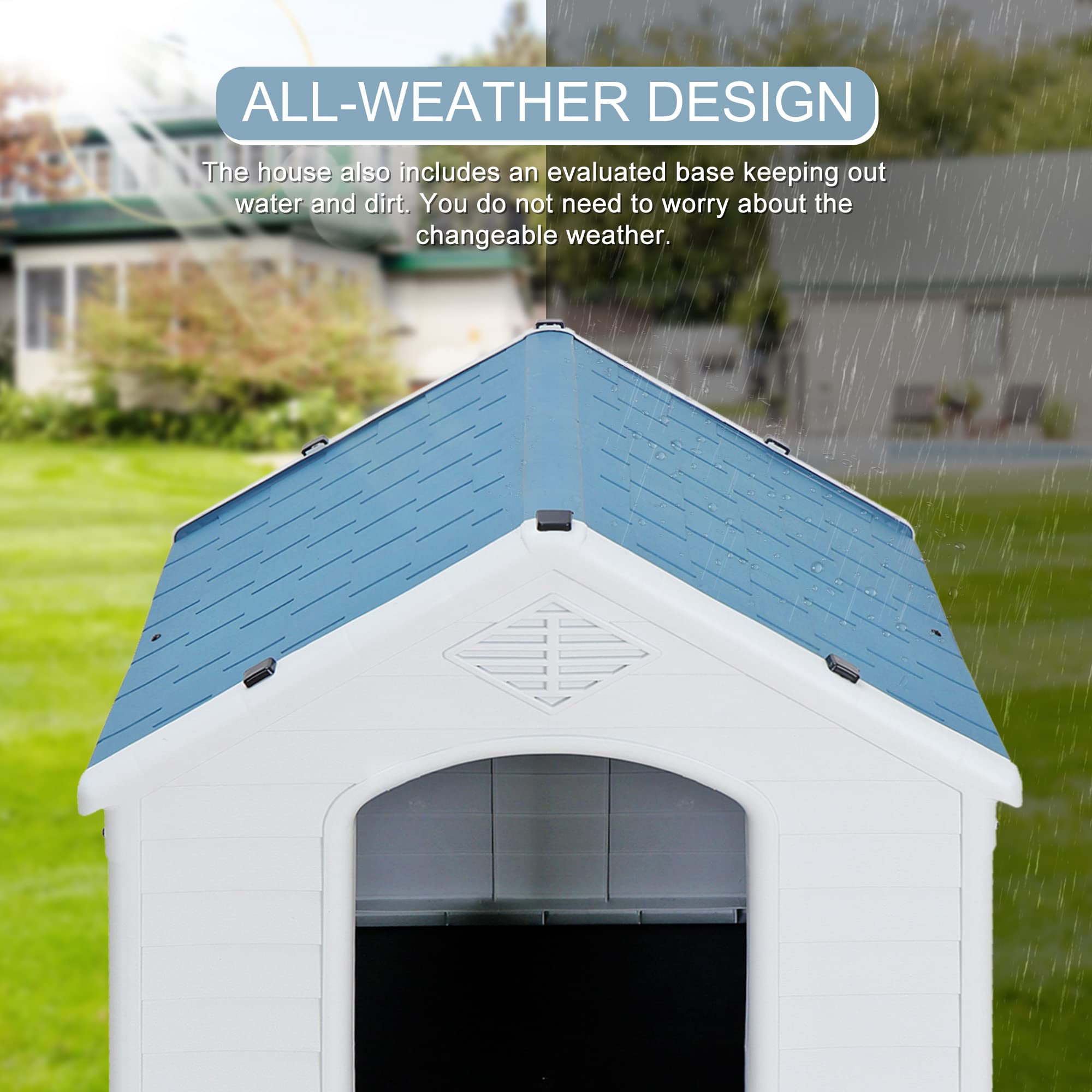 Zeny Plastic Dog House - Waterproof Dog Kennel With Air Vents And Elevated Floor All Weather Indoor Outdoor Insulated Doghouse P