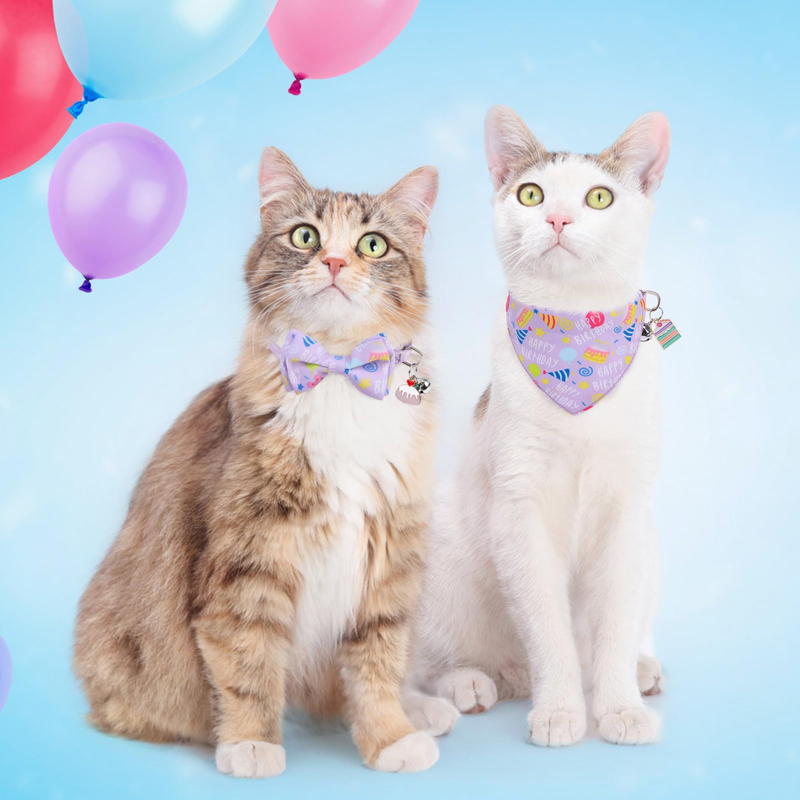 Scenereal Cat Bandana Collar For Birthday - 2 Pack Breakaway Kitten Collars With Bell Bowtie, Accessories For Pet, Adjustable Cu