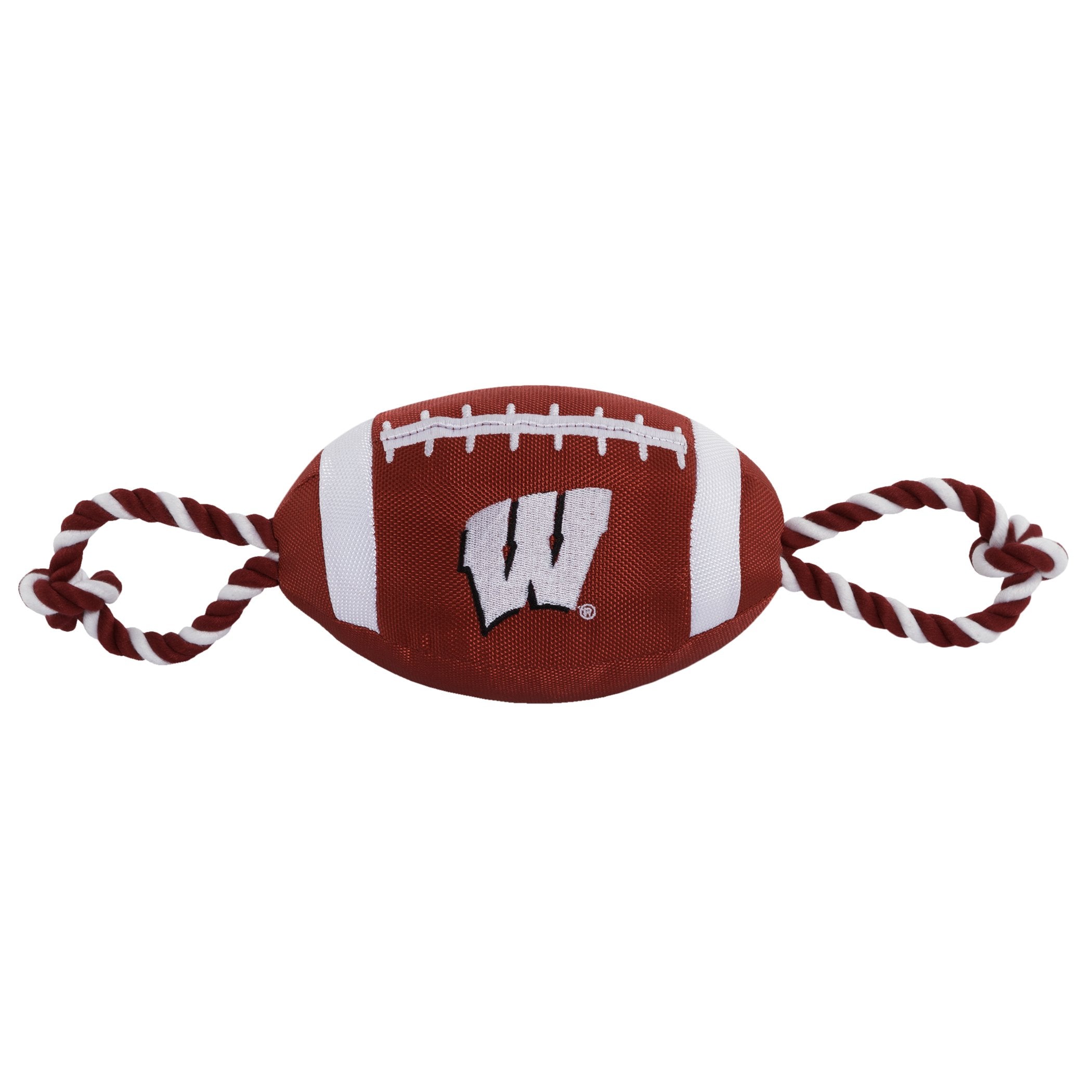 Pets First NCAA Wisconsin Badgers Football Dog Toy, Tough Quality Nylon Materials, Strong Pull Ropes, Inner Squeaker, Collegiate