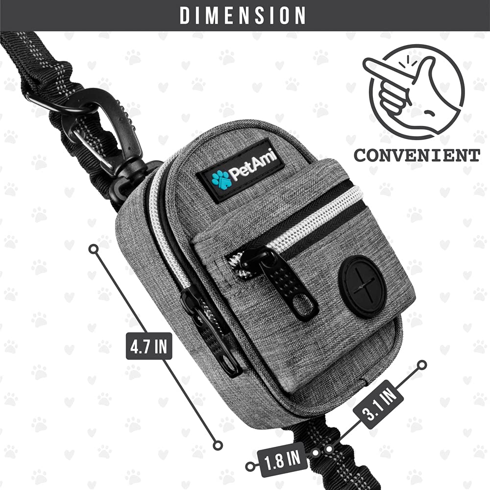 Petami Dog Poop Bag Holder | Dog Waste Bag Dispenser With Clip For Leash And Belt | Portable Fabric Doggy Waste Bag Holder For Walking Hiking Running Travel - With One Roll Of Dog Bag (Heather Gray)