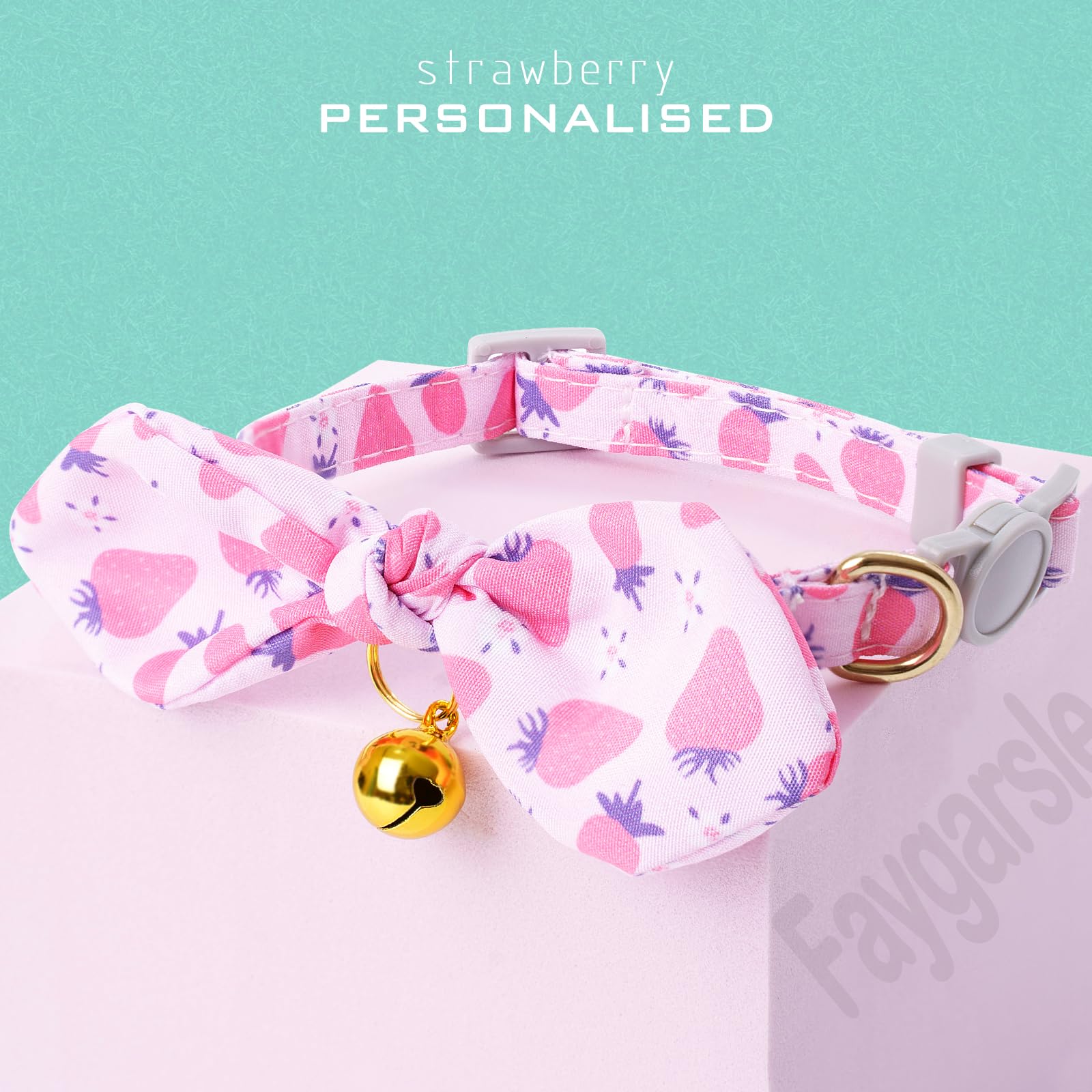 Faygarsle 2 Pack Breakaway Cute Cat Collars With Bow Ties Strawberry Pattern For Female And Male Cats Pink Cat Collar