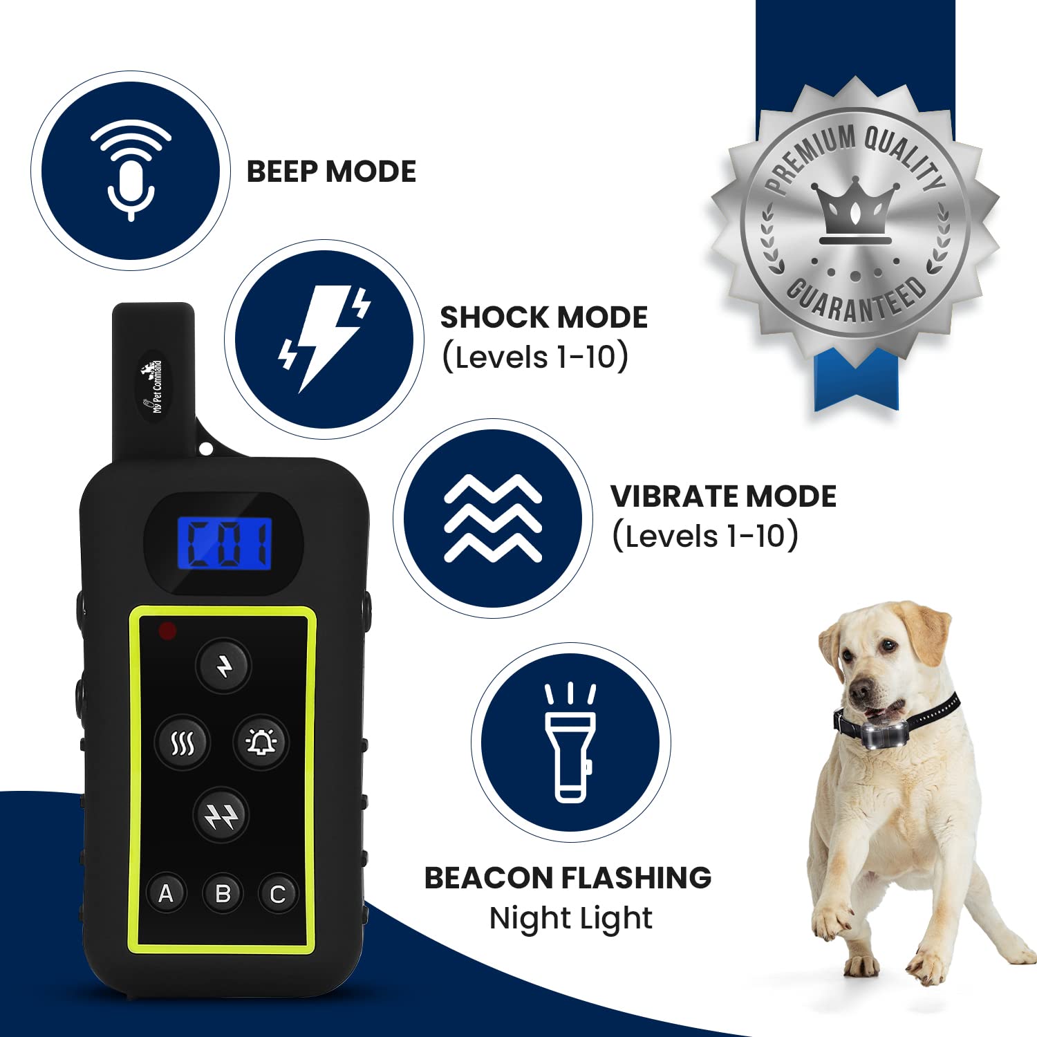 My Pet Command 1.25 Mile (6600 Ft) Dog Training Extra Remote Safe Dog Shock Collar Shock, Vibrate, Tone And Flashing Beacon Ligh