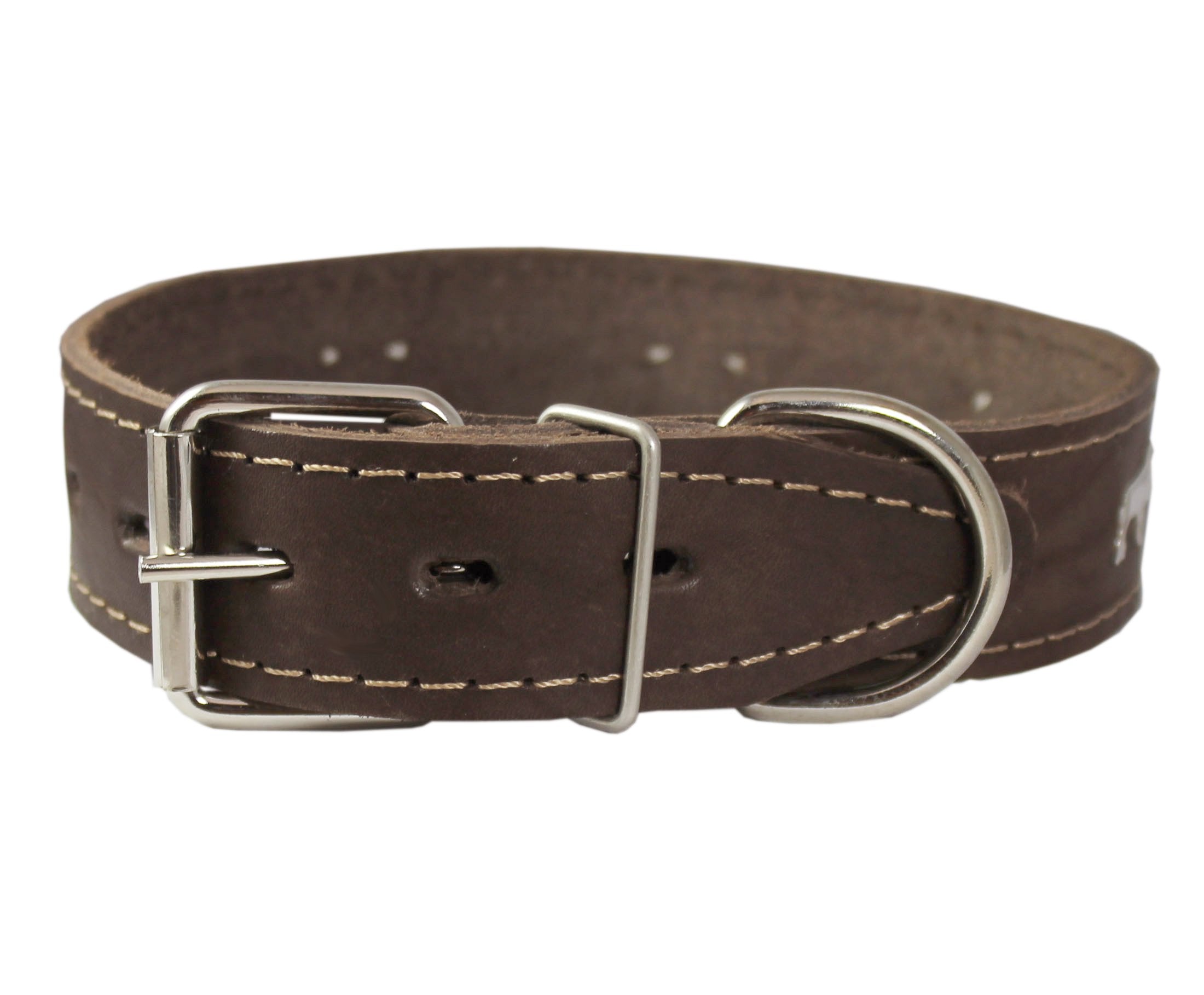 Genuine Leather Studded Dog Collar, Brown, 1.5' Wide. Fits 16'-20' Neck Size Amstaff