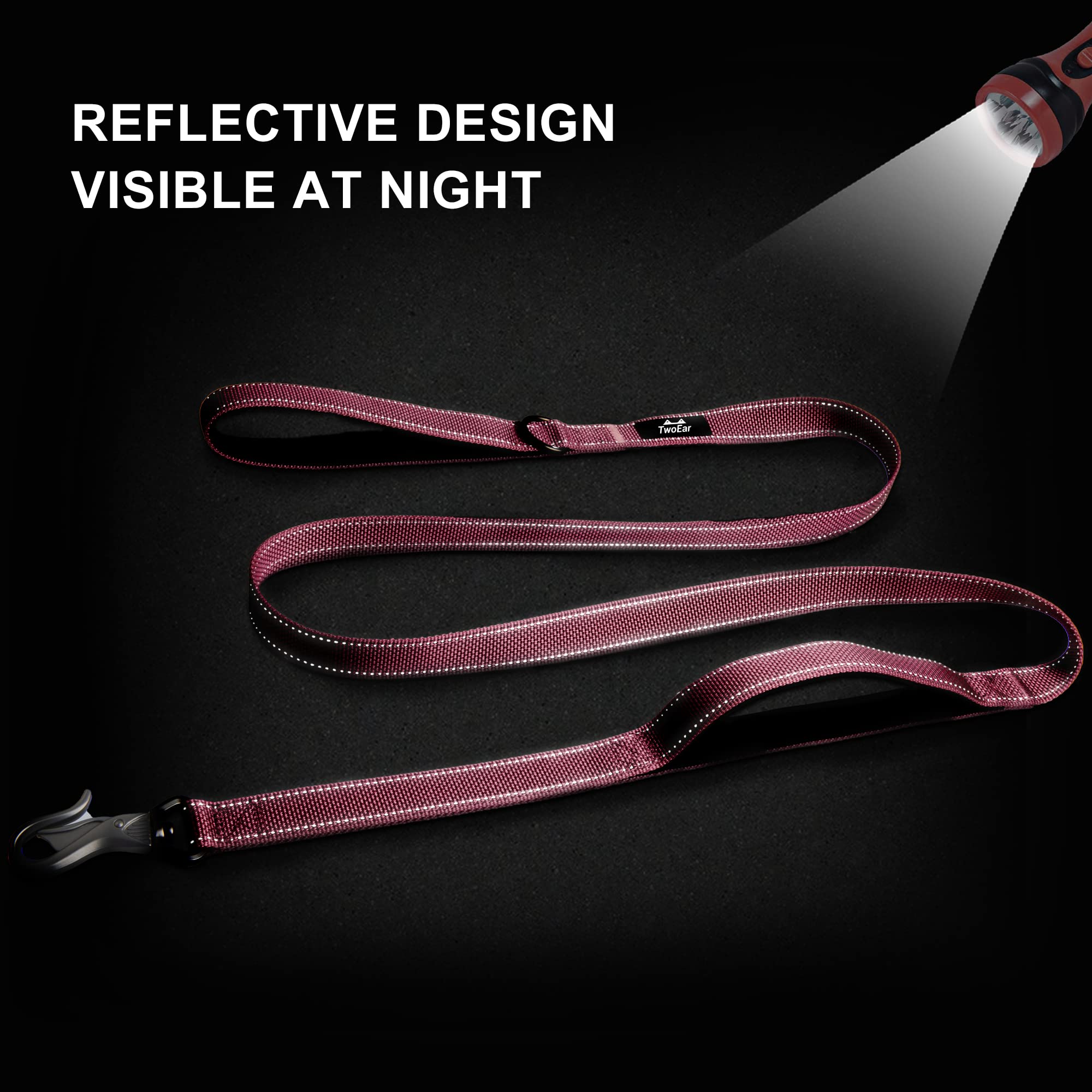 Twoear 5Ft 1In Strong Pink Dog Leash With 4 Padded Handles, Traffic Handle Extra Control, Comfortable Soft Dual Handle, Auto Lock Hook, Reflective Walking Lead For Small Medium And Large Dogs